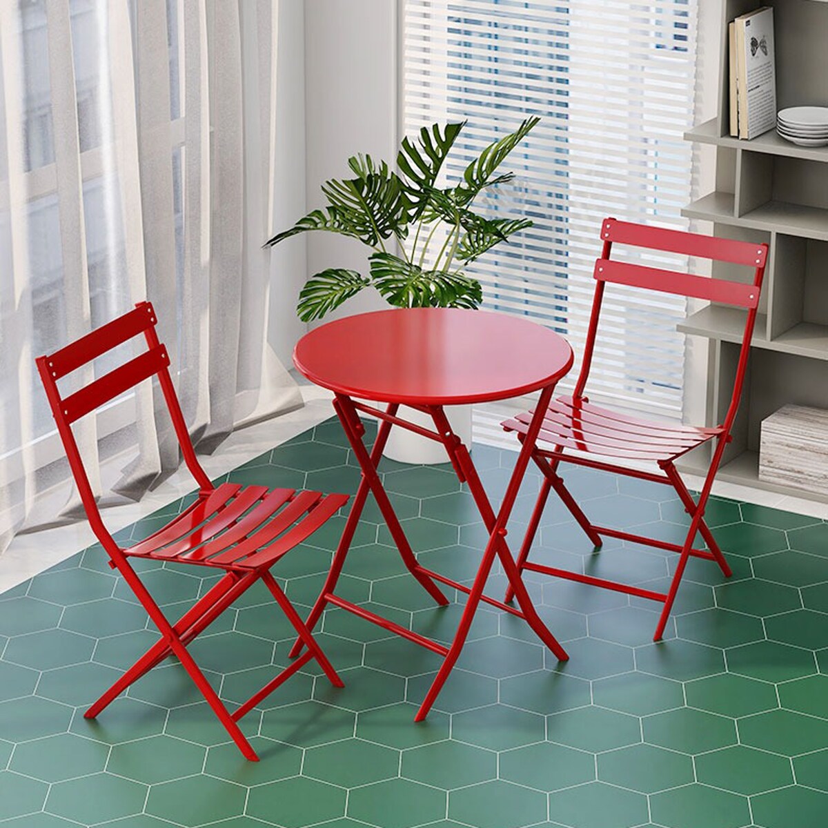 Ensemble bistro minimaliste de patio 3 pièces avec table ronde pliable et chaises - Ensemble bistro de patio 3 pièces