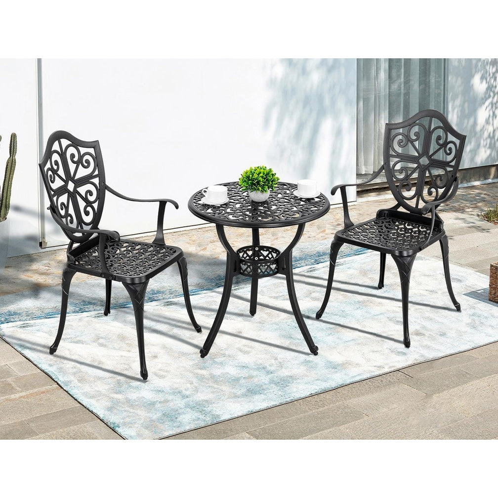 Ensemble de bistrot d'extérieur 3 pièces, ensemble de patio en fonte d'aluminium avec trou pour parasol