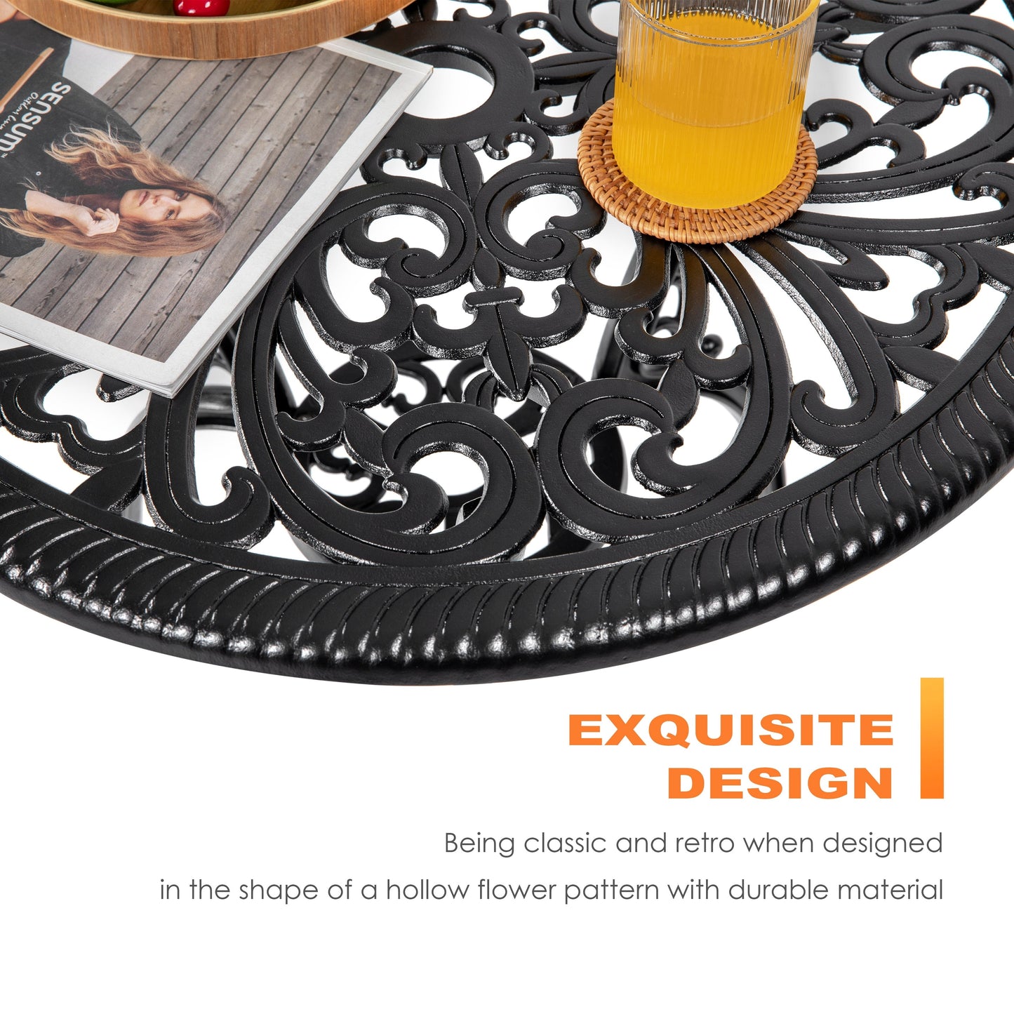 Ensemble de bistrot d'extérieur 3 pièces, ensemble de patio en fonte d'aluminium avec trou pour parasol