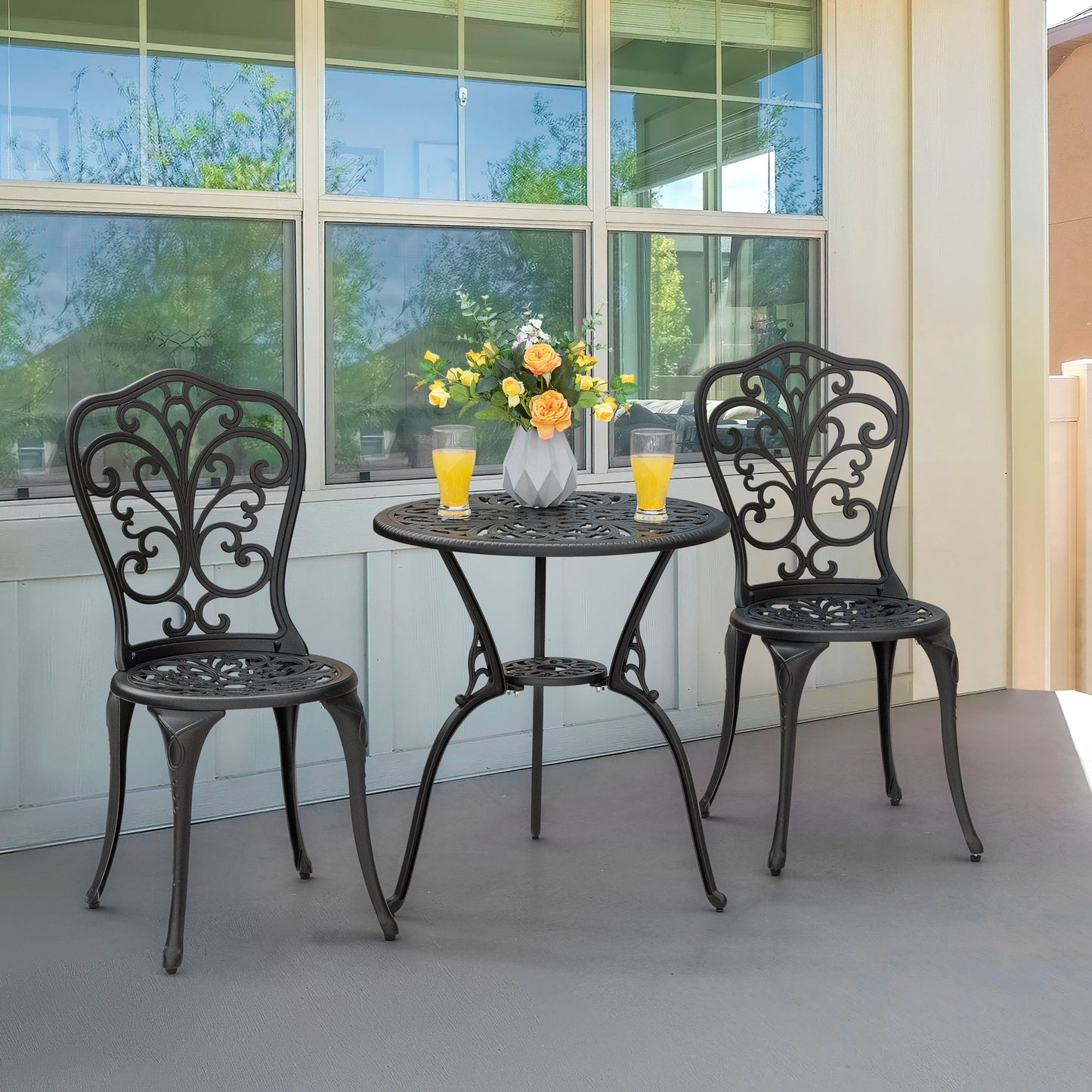 Ensemble de bistrot d'extérieur 3 pièces, ensemble de patio en fonte d'aluminium avec trou pour parasol