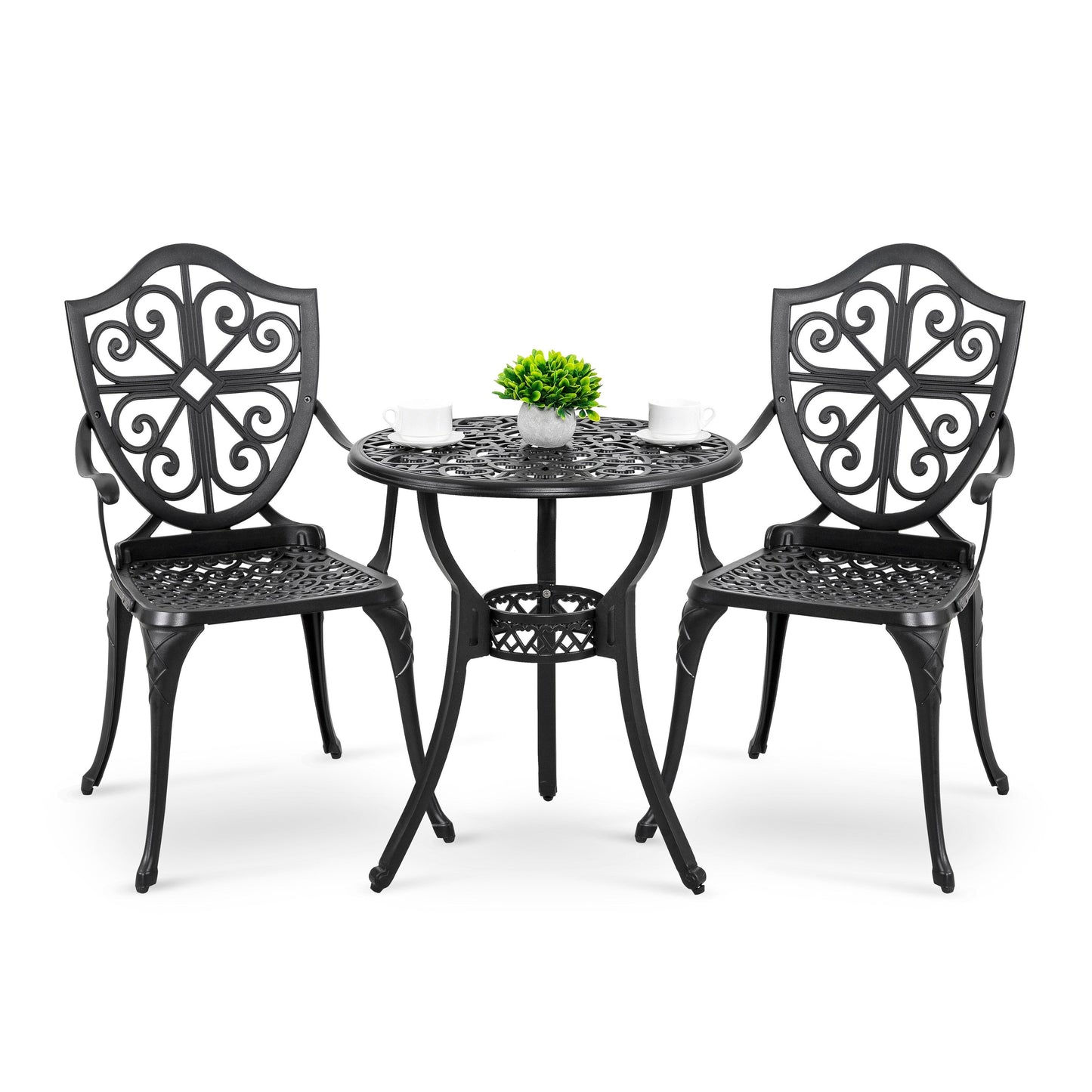Ensemble de bistrot d'extérieur 3 pièces, ensemble de patio en fonte d'aluminium avec trou pour parasol