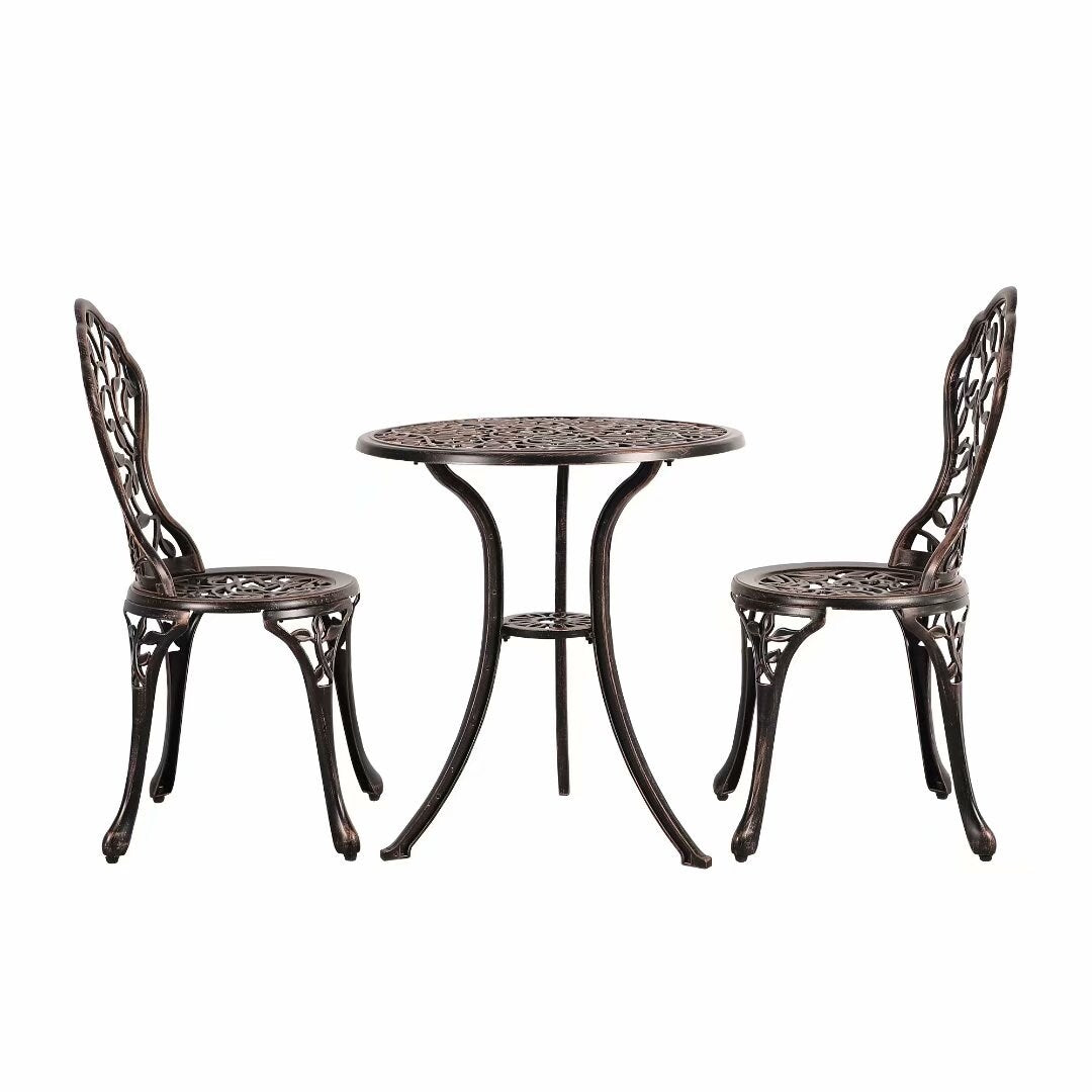 Ensemble bistrot d'extérieur 3 pièces en fonte d'aluminium