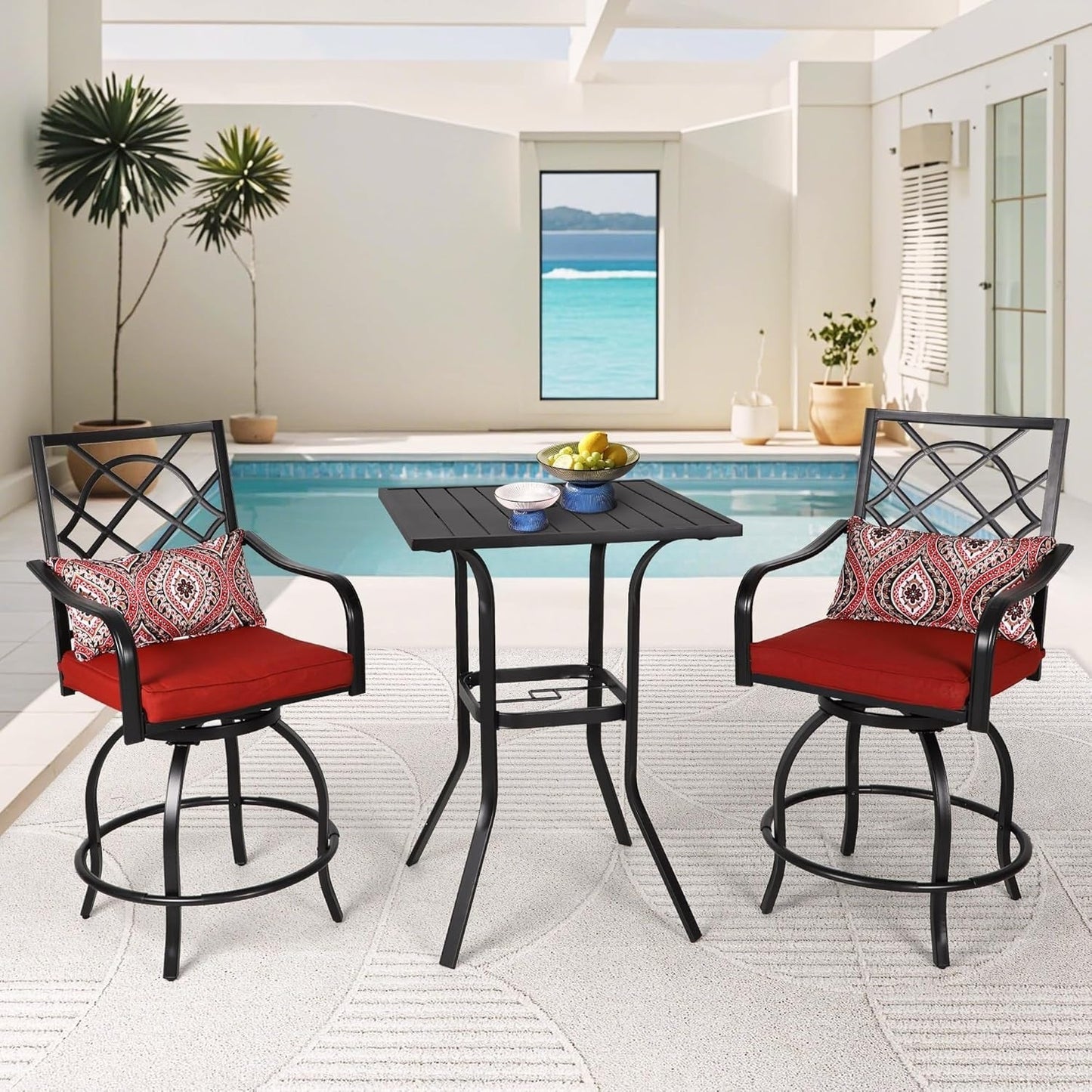 Ensemble bistrot pivotant en métal pour terrasse extérieure, 3 pièces