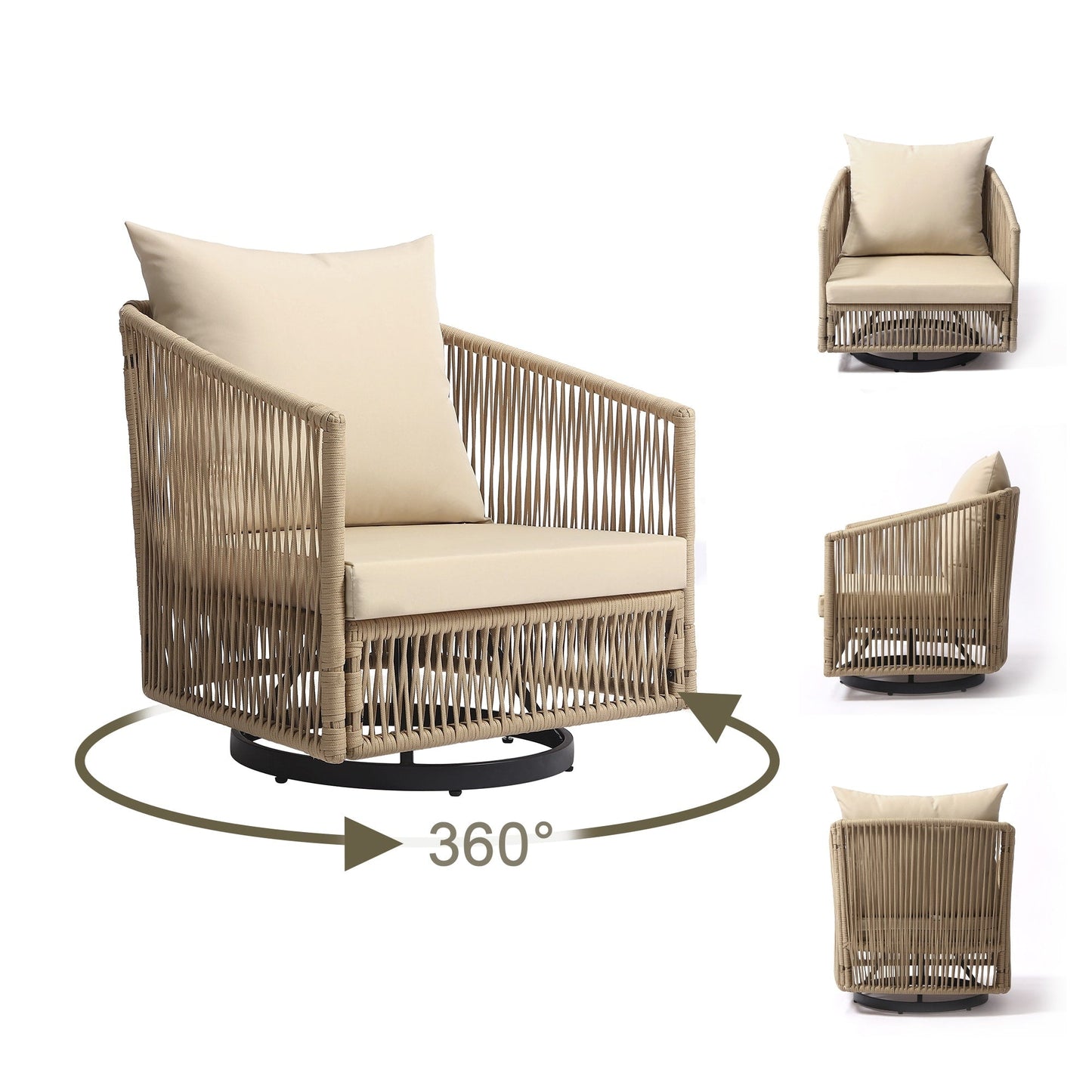 Ensemble de 3 chaises longues pivotantes d'extérieur pour jardin