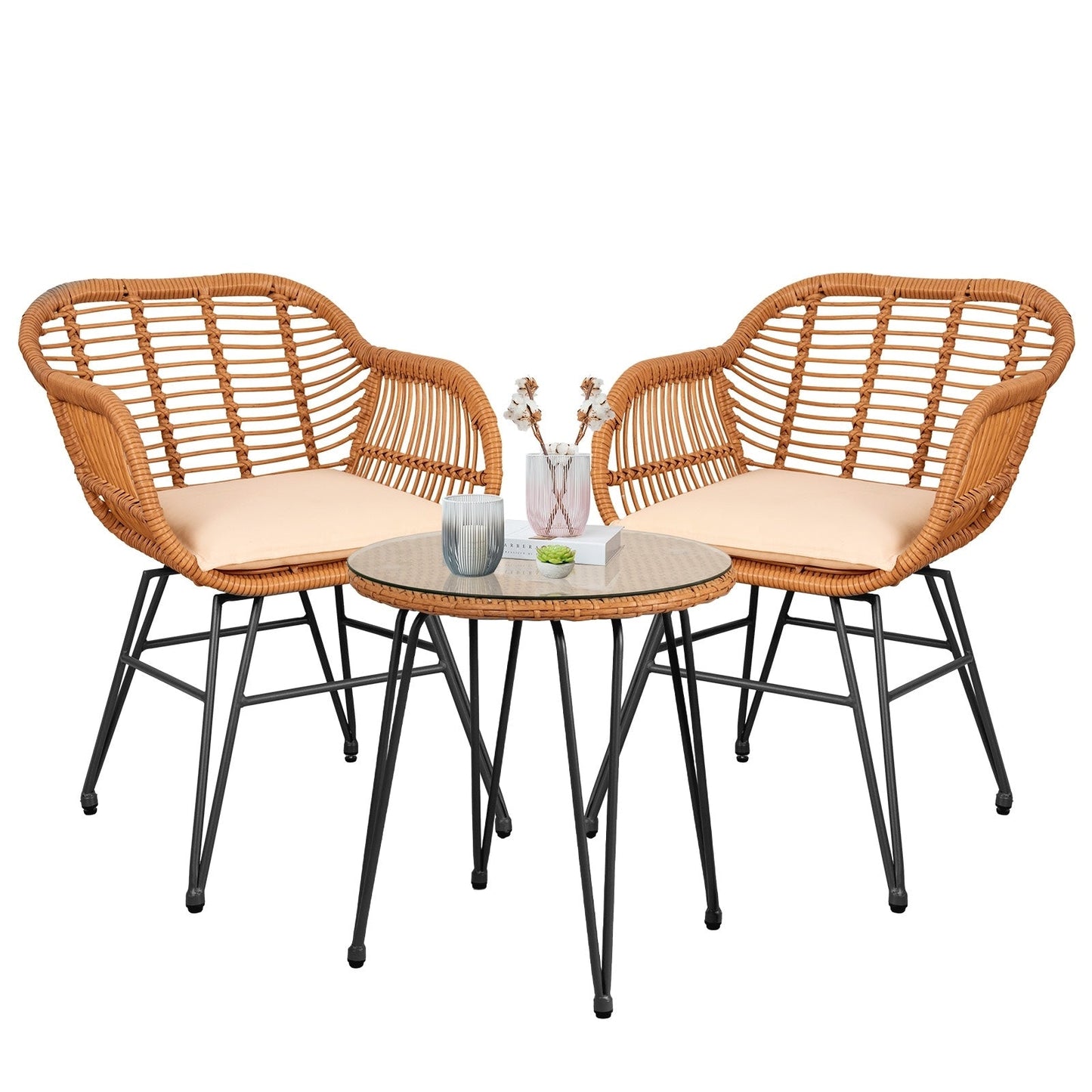Ensemble de 3 meubles de jardin en osier avec coussins pour terrasse, piscine, jardin - 21,2 L x 23,6 l x 31,5 H