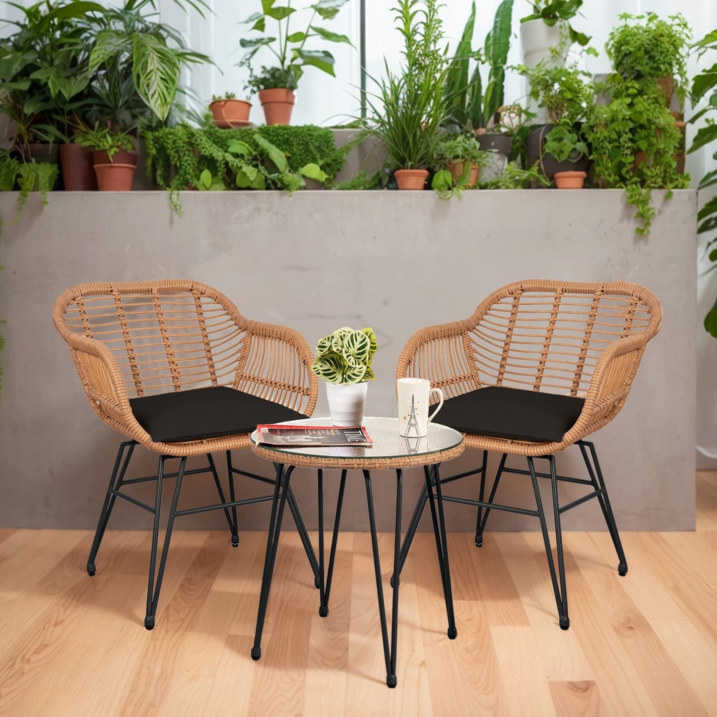 Ensemble de 3 meubles de jardin en osier avec coussins pour terrasse, piscine, jardin - 21,2 L x 23,6 l x 31,5 H
