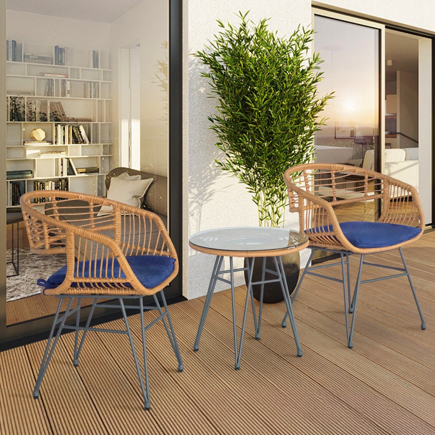 Ensemble de 3 meubles de jardin en osier avec coussins pour terrasse, piscine, jardin - 21,2 L x 23,6 l x 31,5 H