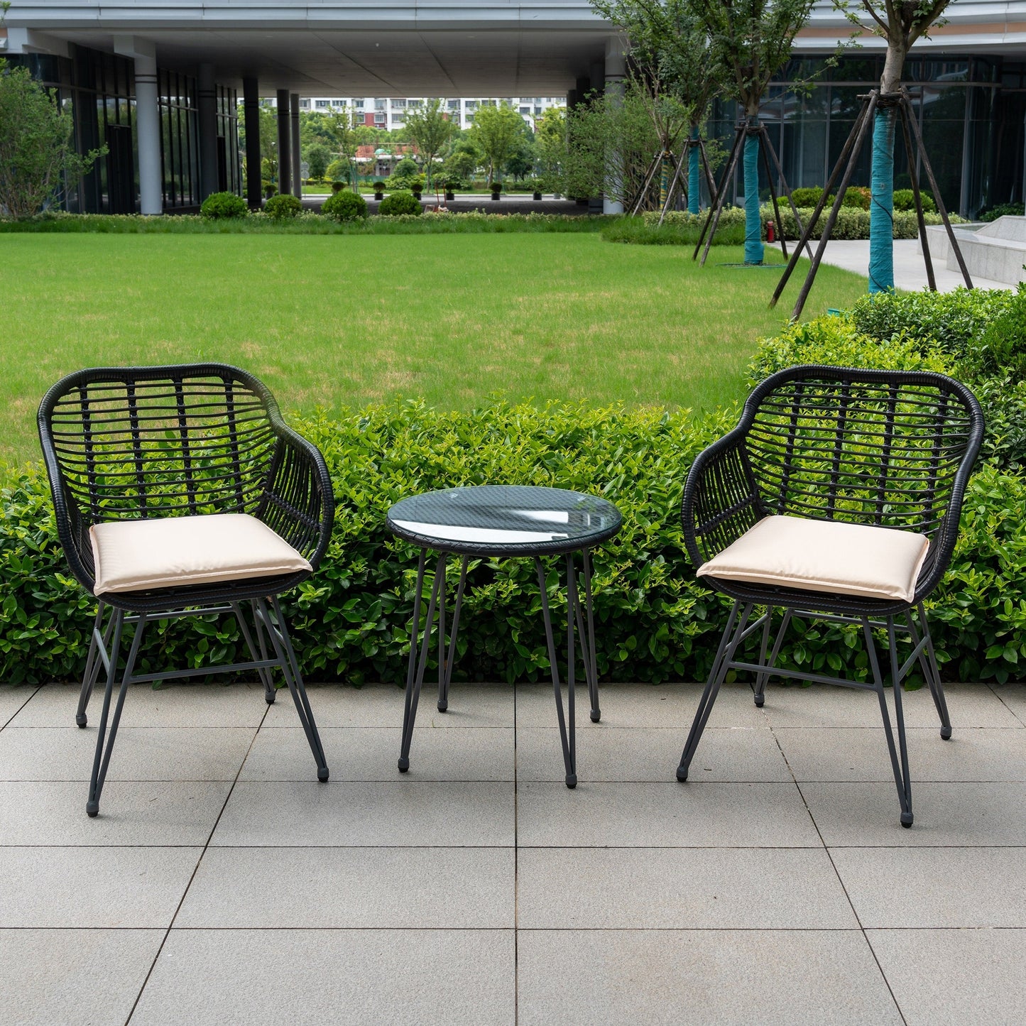Ensemble de 3 meubles de jardin en osier avec coussins pour terrasse, piscine, jardin - 21,2 L x 23,6 l x 31,5 H