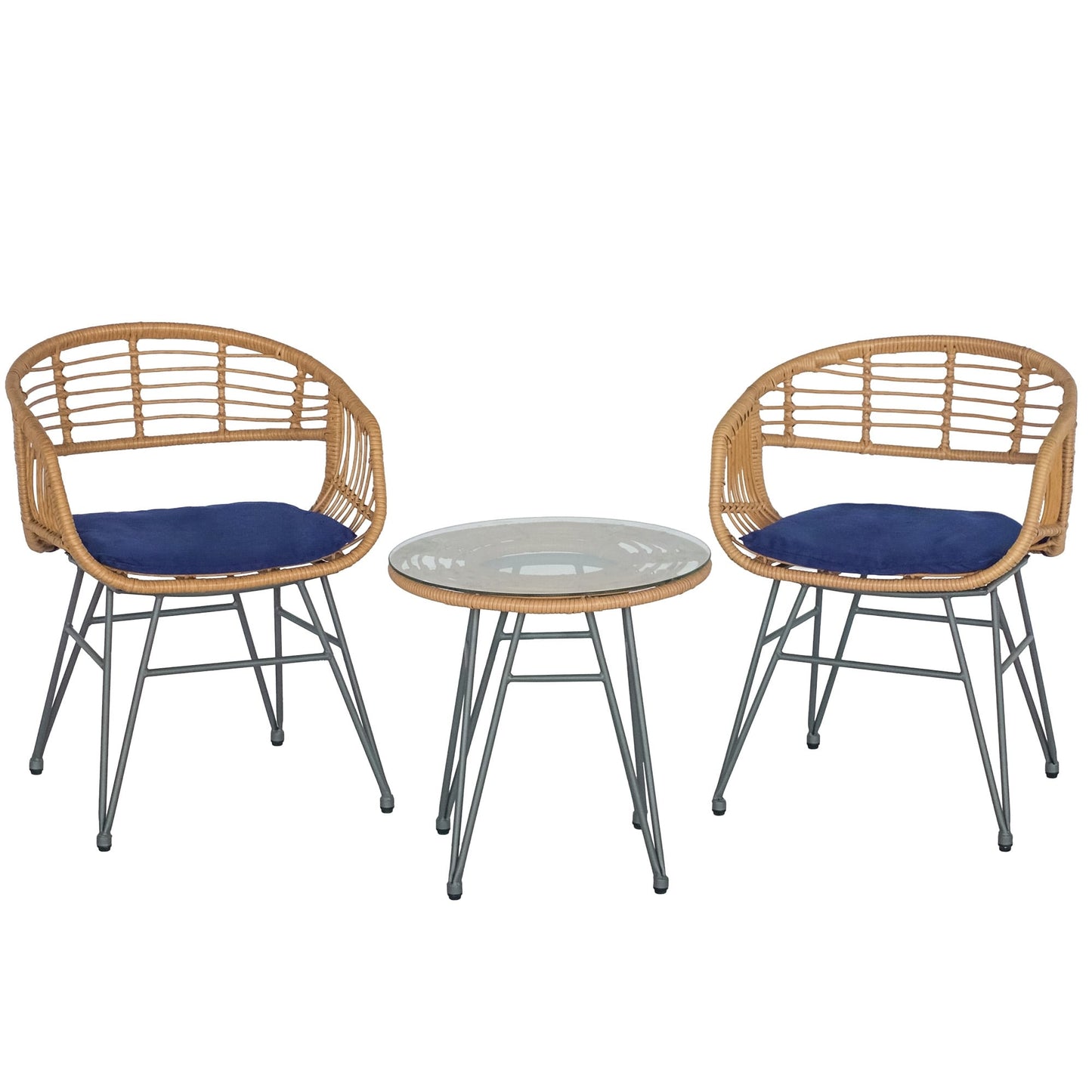 Ensemble de 3 meubles de jardin en osier avec coussins pour terrasse, piscine, jardin - 21,2 L x 23,6 l x 31,5 H