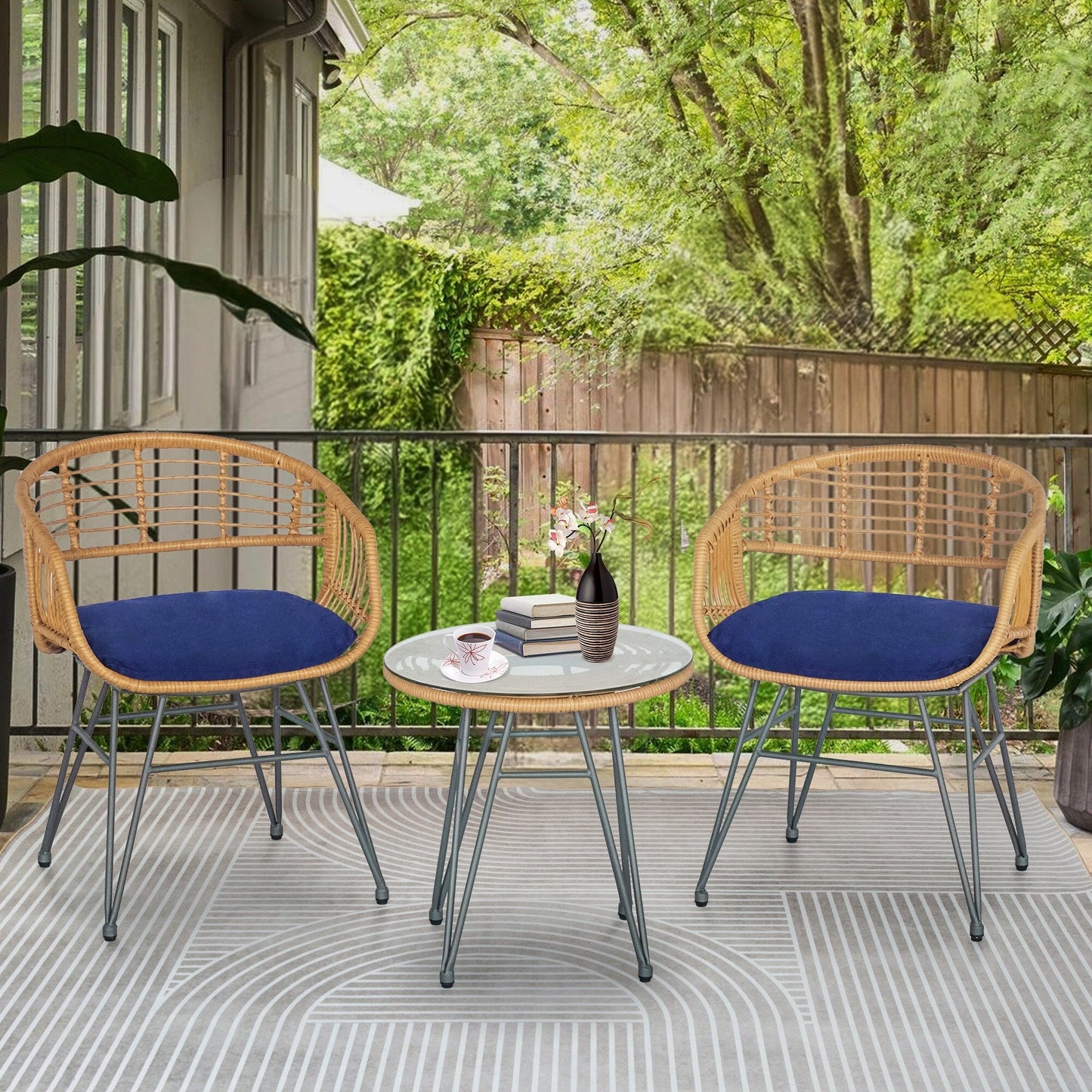 Ensemble de 3 meubles de jardin en osier avec coussins pour terrasse, piscine, jardin - 21,2 L x 23,6 l x 31,5 H