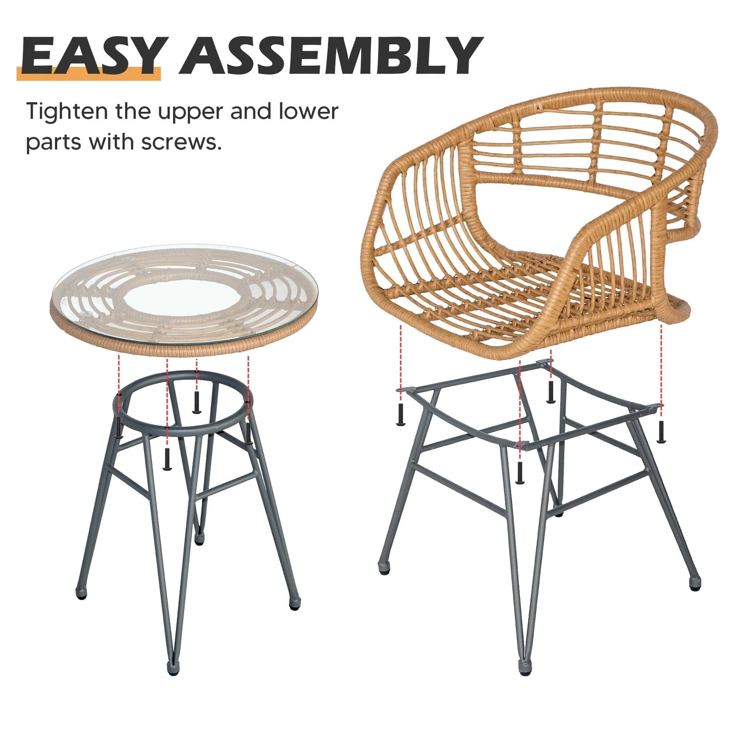 Ensemble de 3 meubles de jardin en osier avec coussins pour terrasse, piscine, jardin - 21,2 L x 23,6 l x 31,5 H