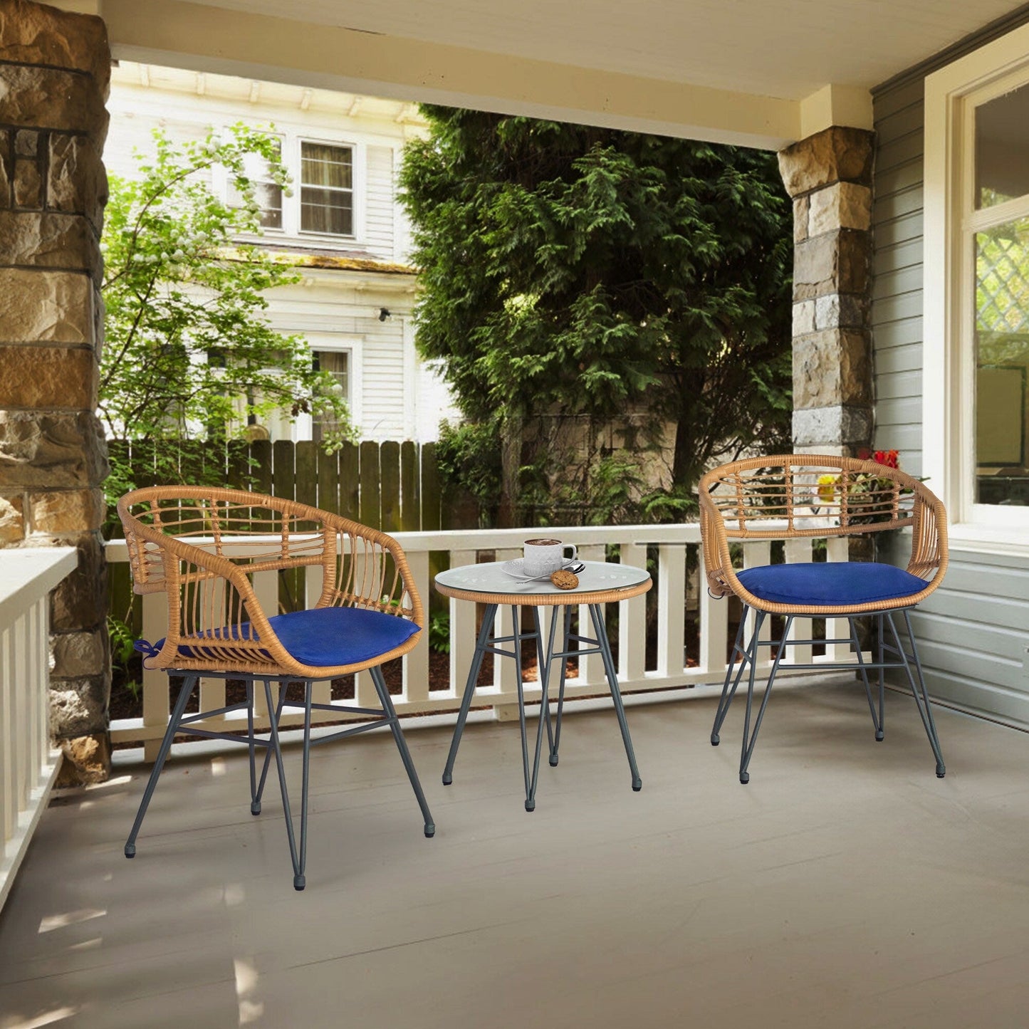 Ensemble de 3 meubles de jardin en osier avec coussins pour terrasse, piscine, jardin - 21,2 L x 23,6 l x 31,5 H