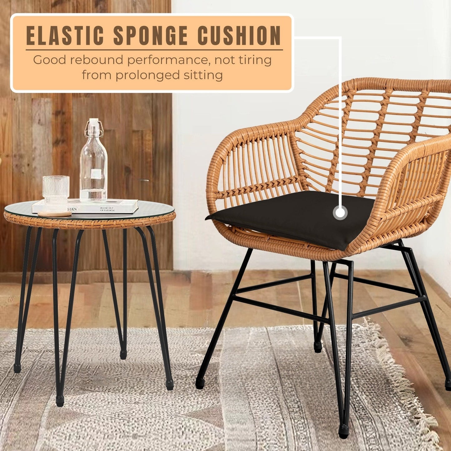 Ensemble de 3 meubles de jardin en osier avec coussins pour terrasse, piscine, jardin - 21,2 L x 23,6 l x 31,5 H