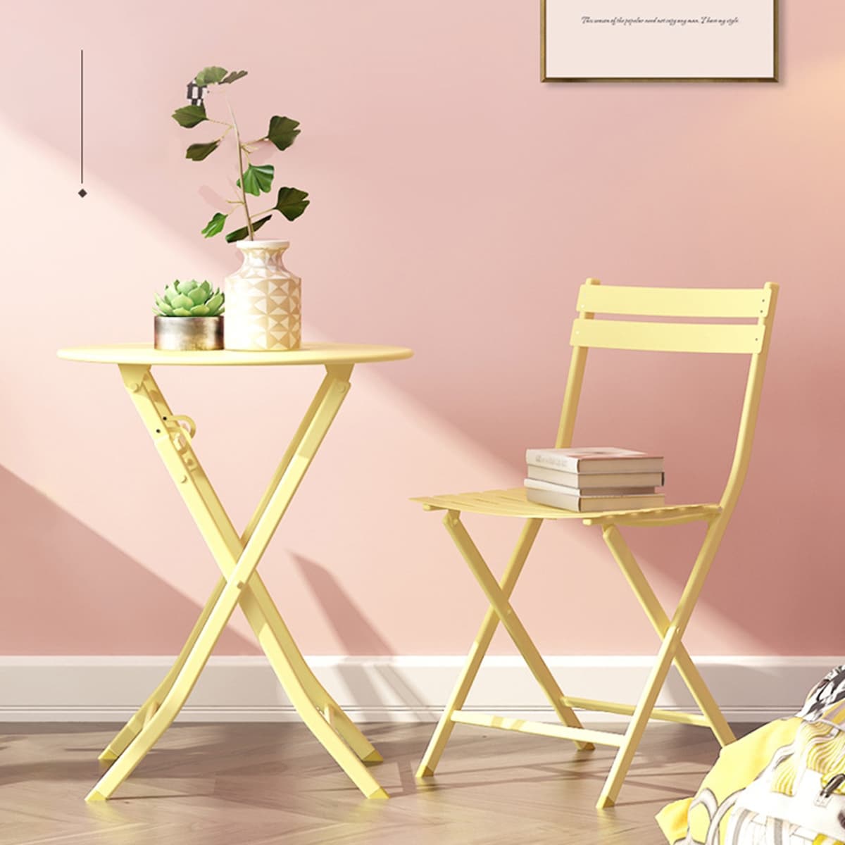 Ensemble bistro de patio 3 pièces avec table ronde pliable et chaises