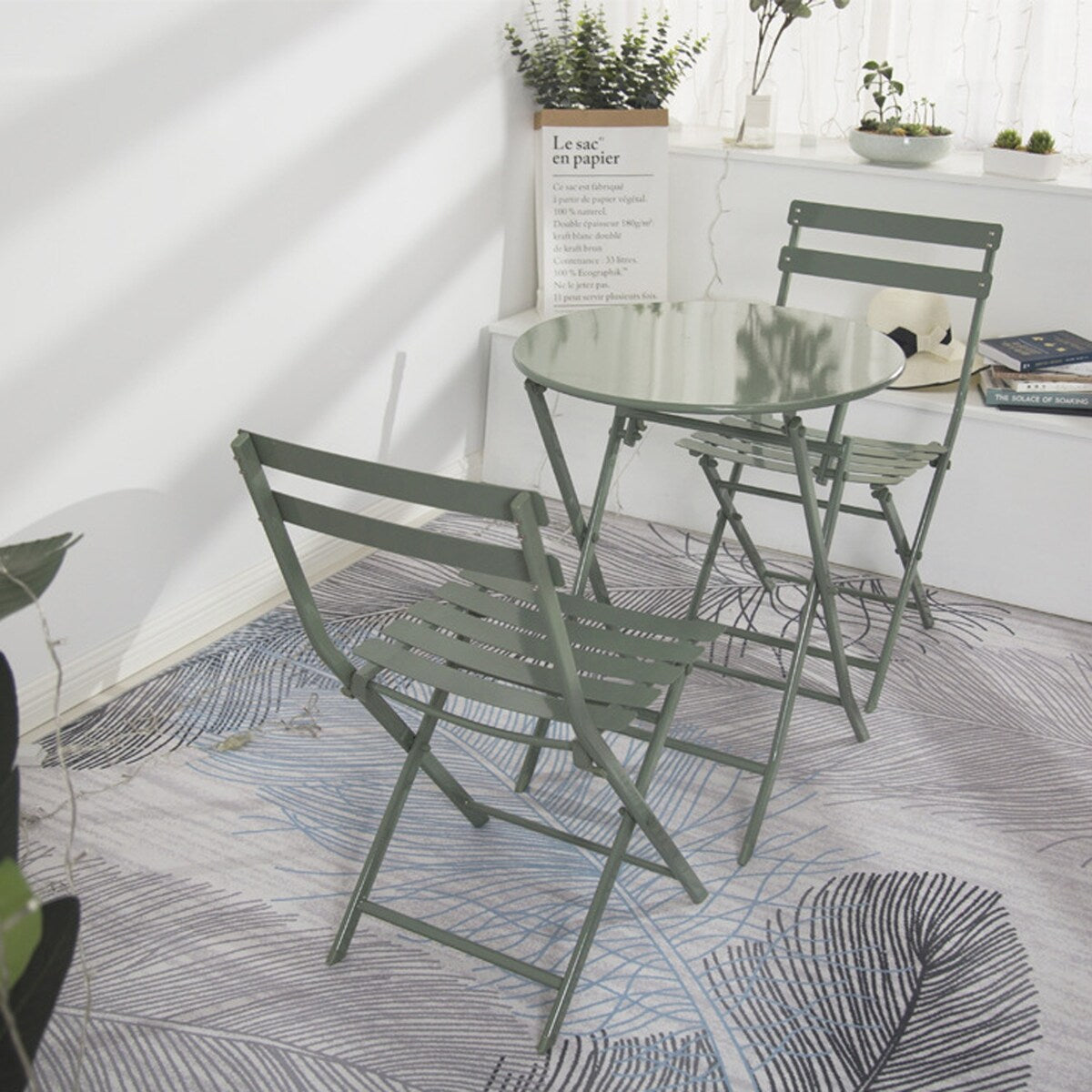 Ensemble bistro de patio 3 pièces avec table ronde pliable et chaises