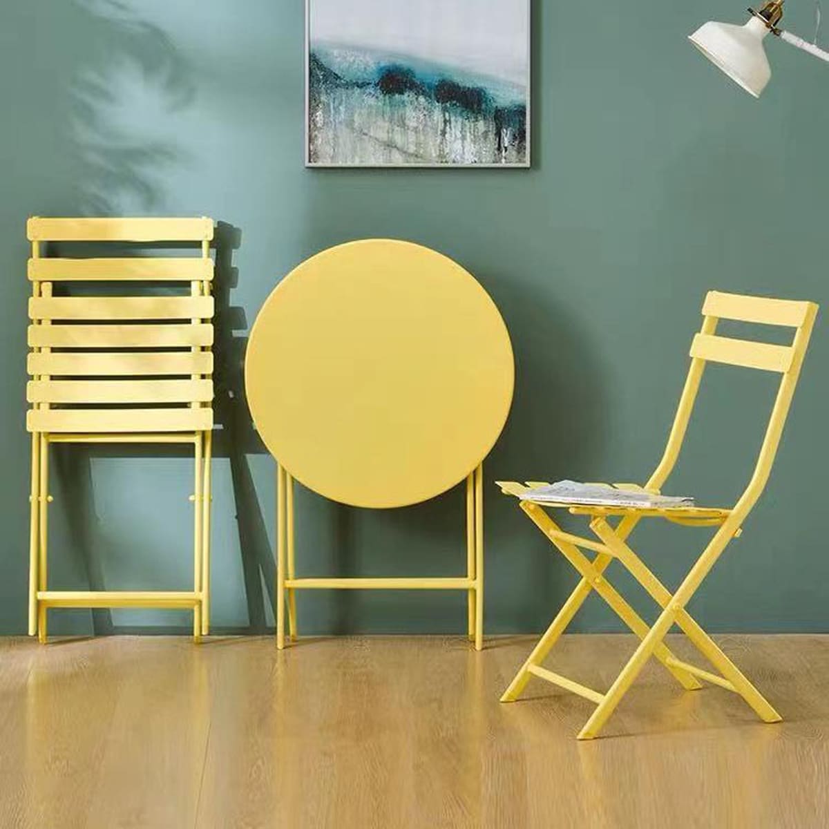 Ensemble bistro de patio 3 pièces avec table ronde pliable et chaises