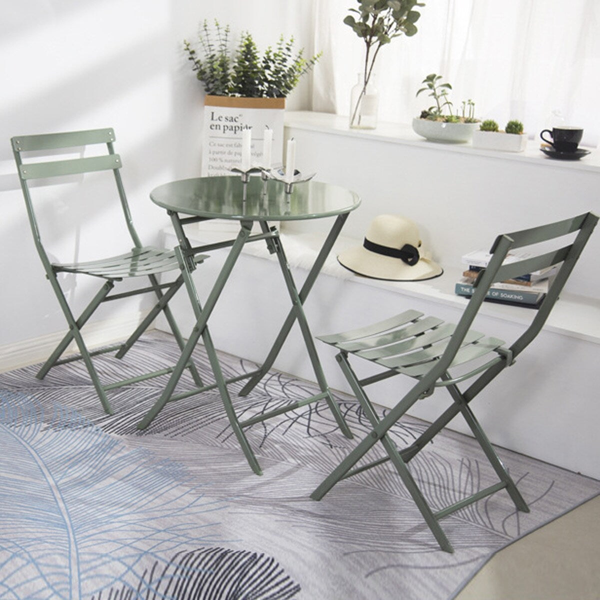 Ensemble bistro de patio 3 pièces avec table ronde pliable et chaises