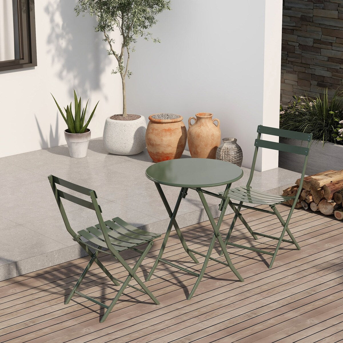 Ensemble bistro de patio 3 pièces avec table ronde pliable et chaises