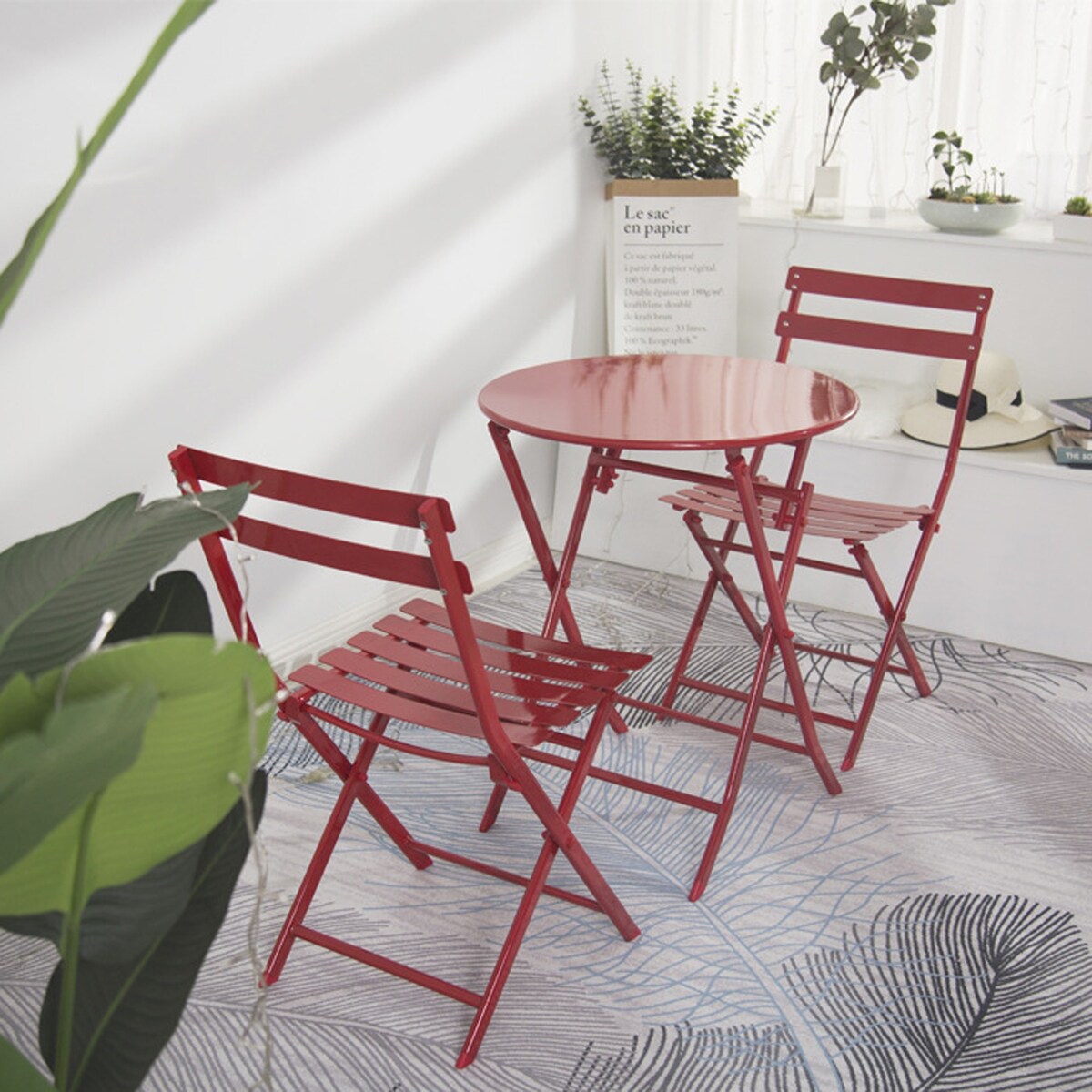 Ensemble bistro de patio 3 pièces avec table ronde pliable et chaises