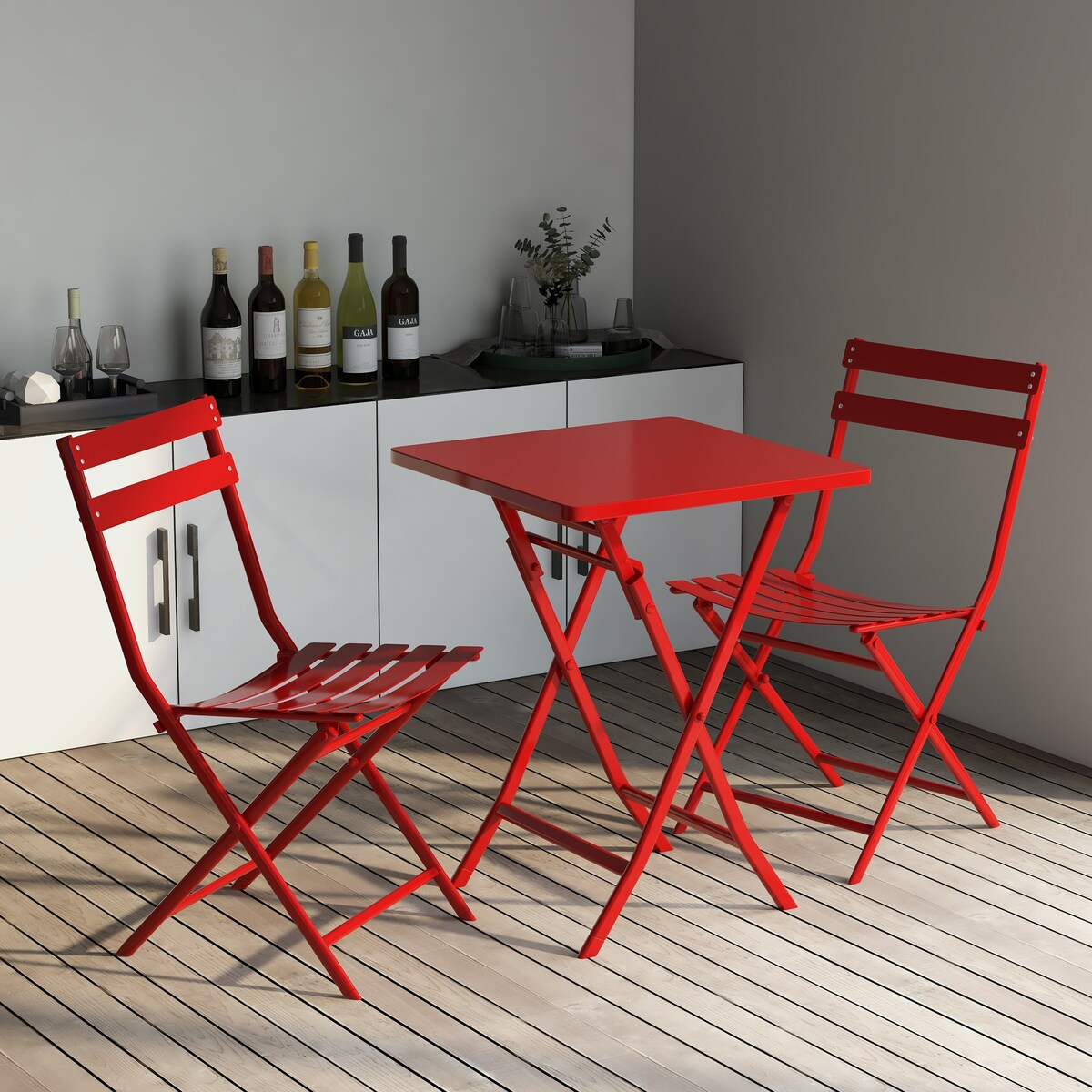 Ensemble bistrot minimaliste 3 pièces pour patio avec table carrée pliable et chaises - 3 pièces
