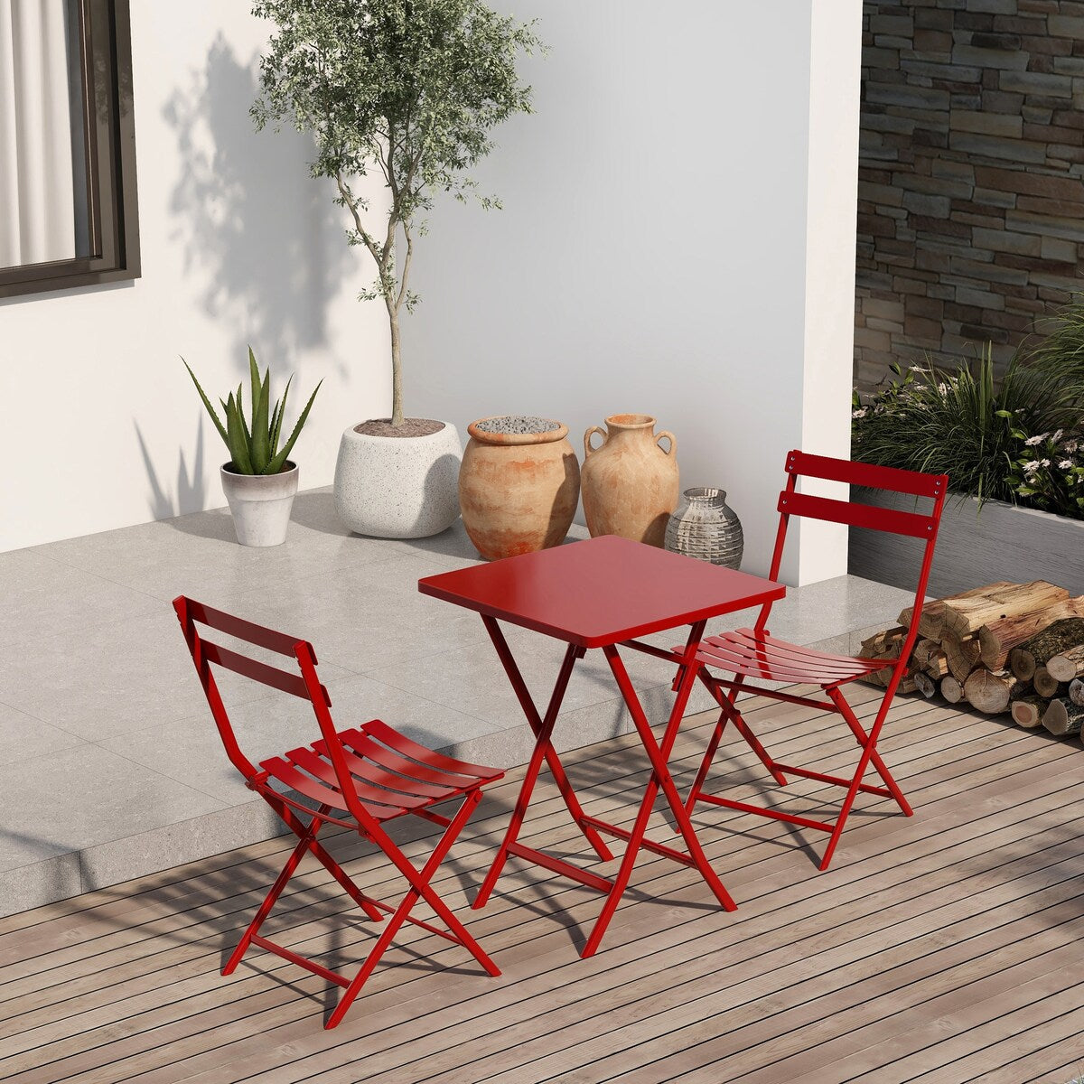 Ensemble bistrot minimaliste 3 pièces pour patio avec table carrée pliable et chaises - 3 pièces