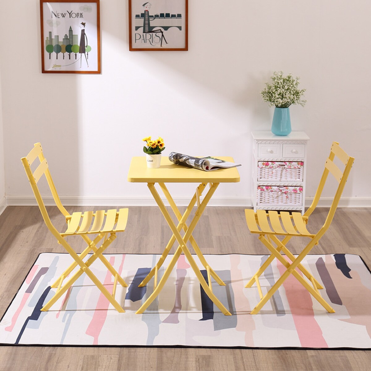 Ensemble bistrot minimaliste 3 pièces pour patio avec table carrée pliable et chaises - 3 pièces