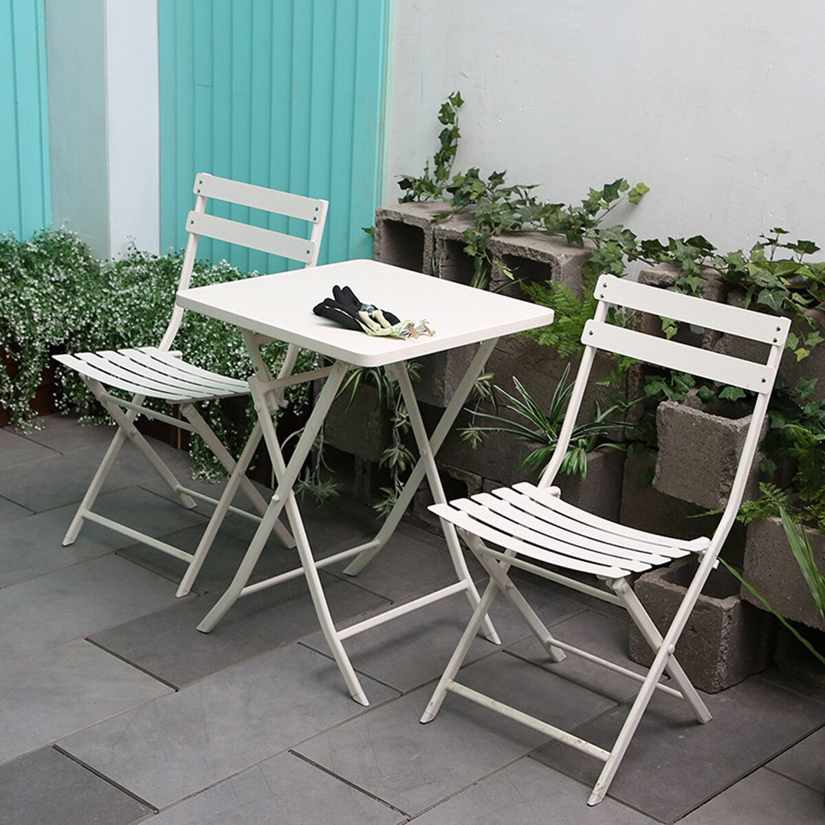 Ensemble bistrot minimaliste 3 pièces pour patio avec table carrée pliable et chaises - 3 pièces