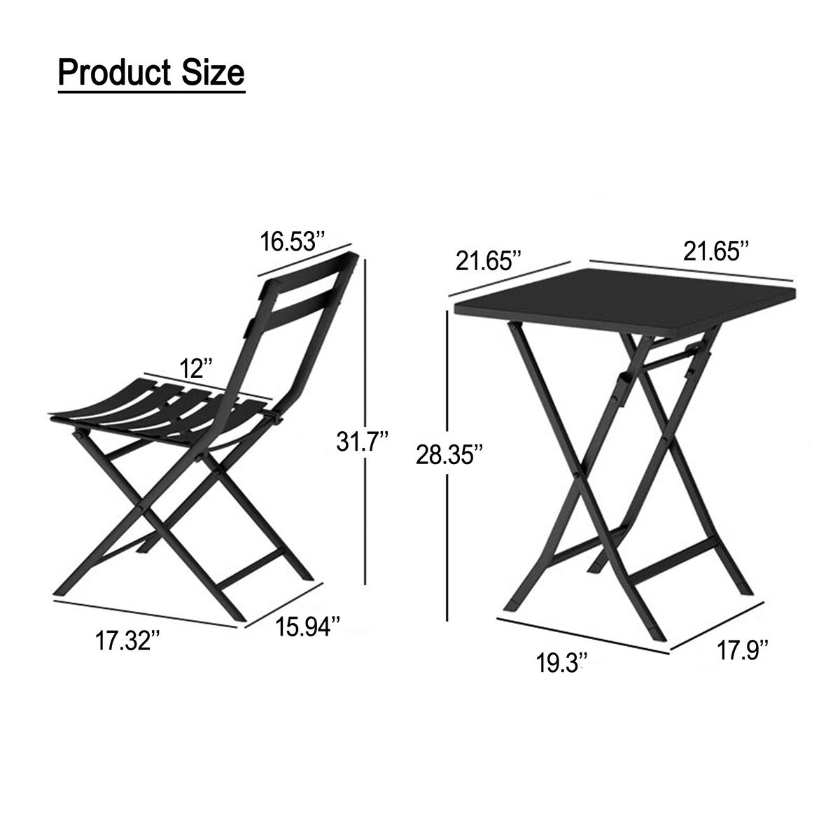 Ensemble bistrot minimaliste 3 pièces pour patio avec table carrée pliable et chaises - 3 pièces