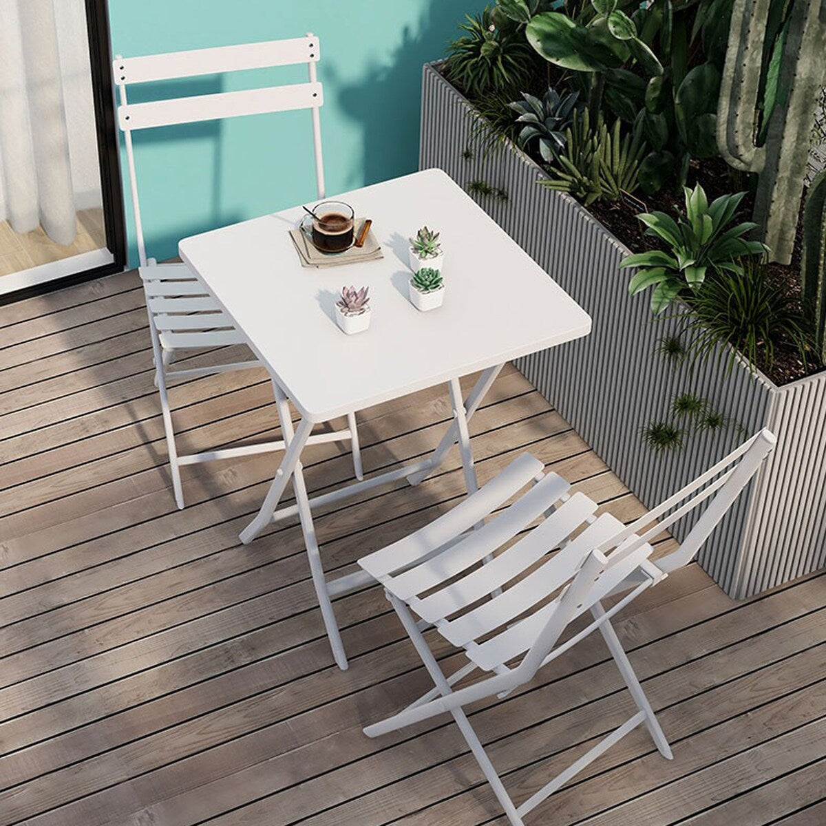 Ensemble bistrot minimaliste 3 pièces pour patio avec table carrée pliable et chaises - 3 pièces