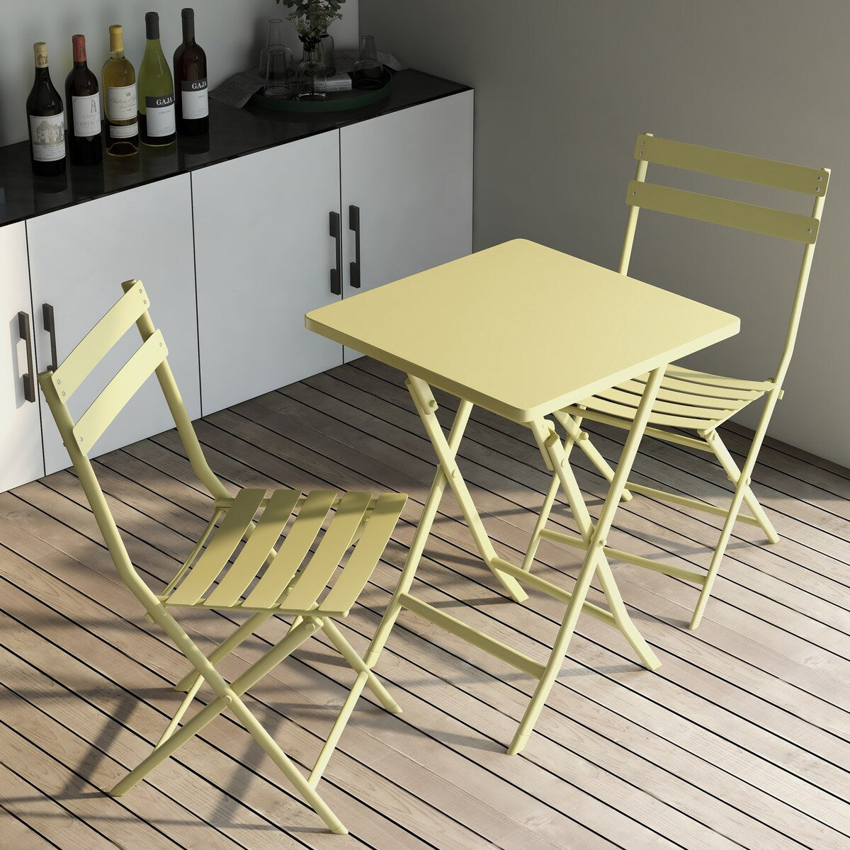 Ensemble bistrot minimaliste 3 pièces pour patio avec table carrée pliable et chaises - 3 pièces