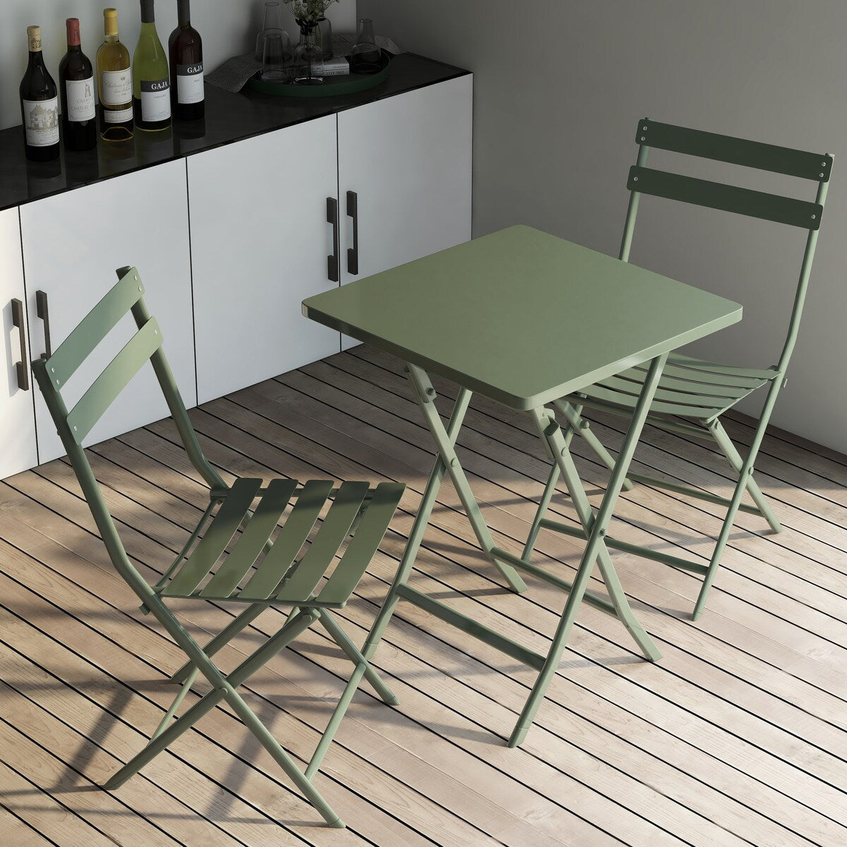Ensemble bistrot minimaliste 3 pièces pour patio avec table carrée pliable et chaises - 3 pièces