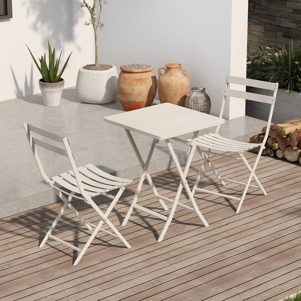 Ensemble bistrot minimaliste 3 pièces pour patio avec table carrée pliable et chaises - 3 pièces