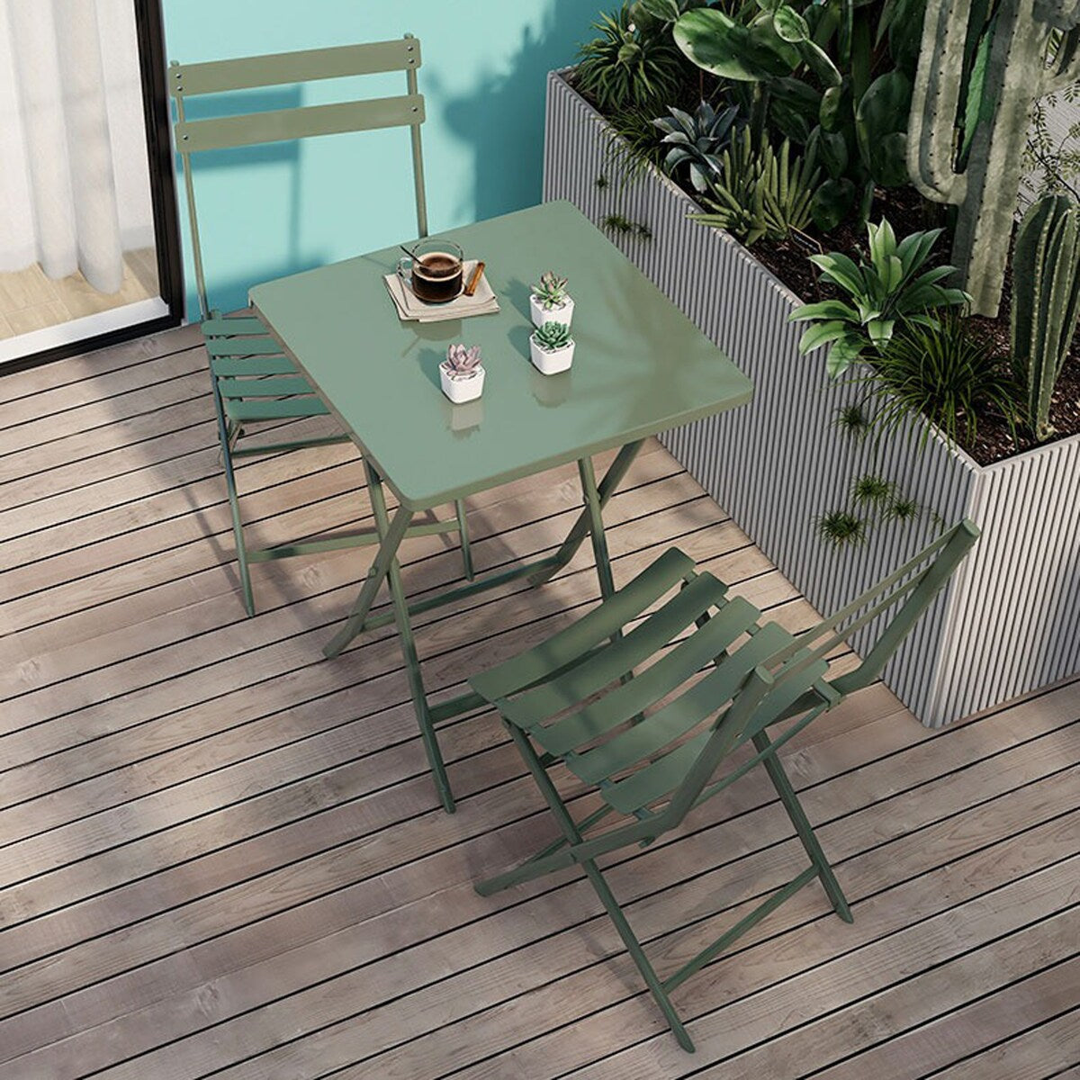 Ensemble bistrot minimaliste 3 pièces pour patio avec table carrée pliable et chaises - 3 pièces