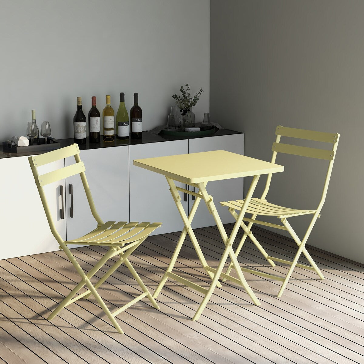Ensemble bistrot minimaliste 3 pièces pour patio avec table carrée pliable et chaises - 3 pièces