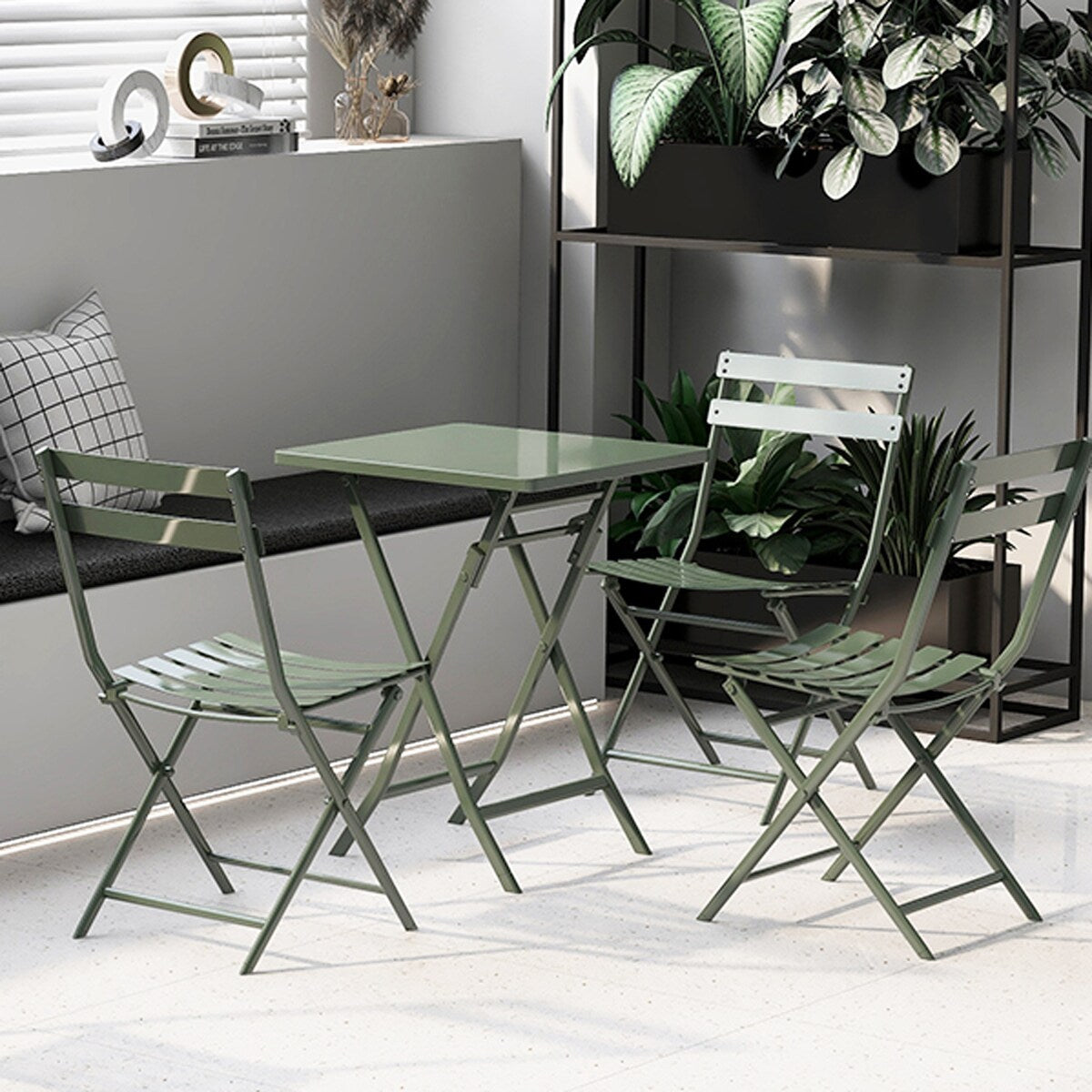 Ensemble bistrot minimaliste 3 pièces pour patio avec table carrée pliable et chaises - 3 pièces