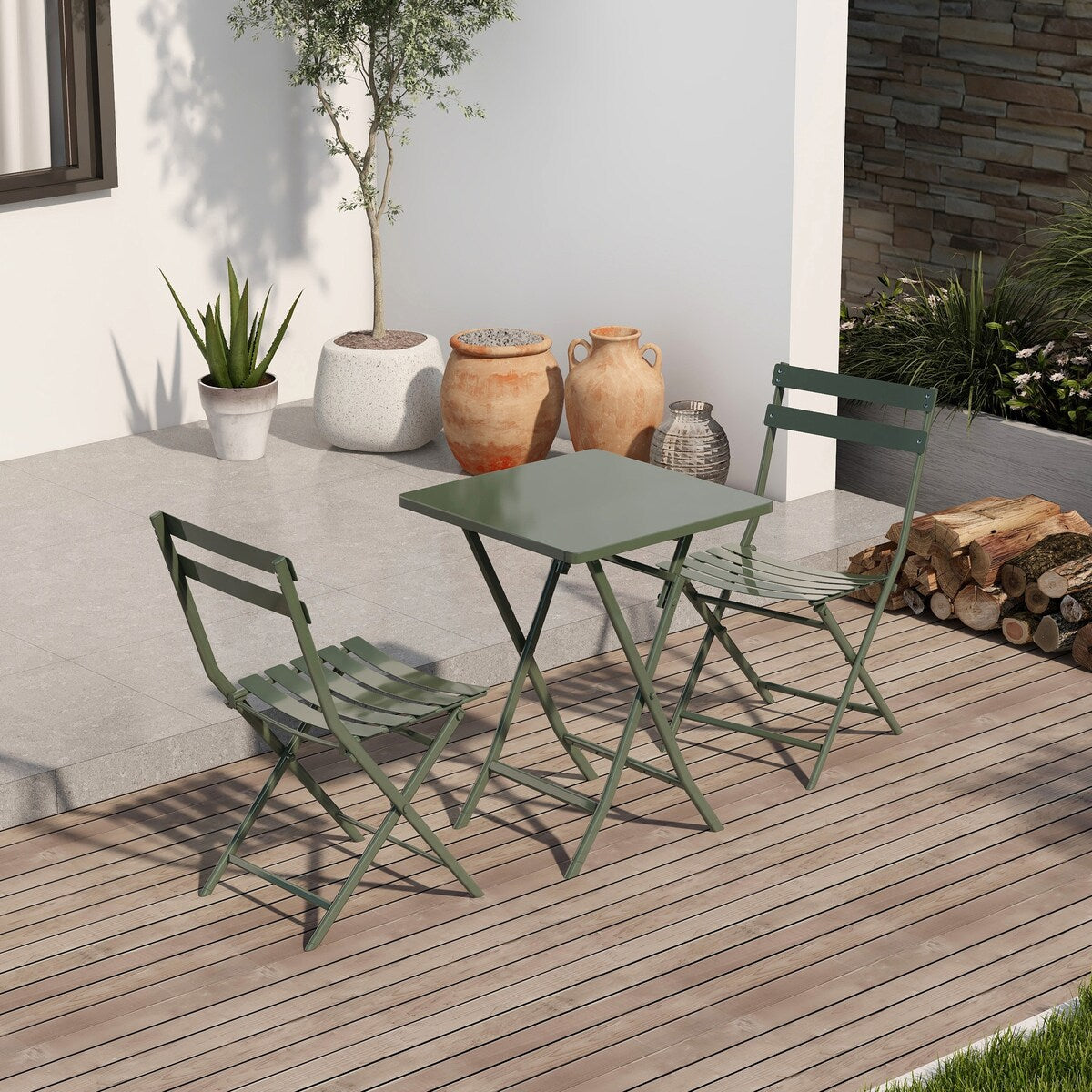 Ensemble bistrot minimaliste 3 pièces pour patio avec table carrée pliable et chaises - 3 pièces
