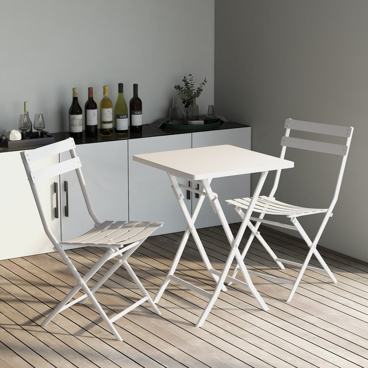 Ensemble bistrot minimaliste 3 pièces pour patio avec table carrée pliable et chaises - 3 pièces