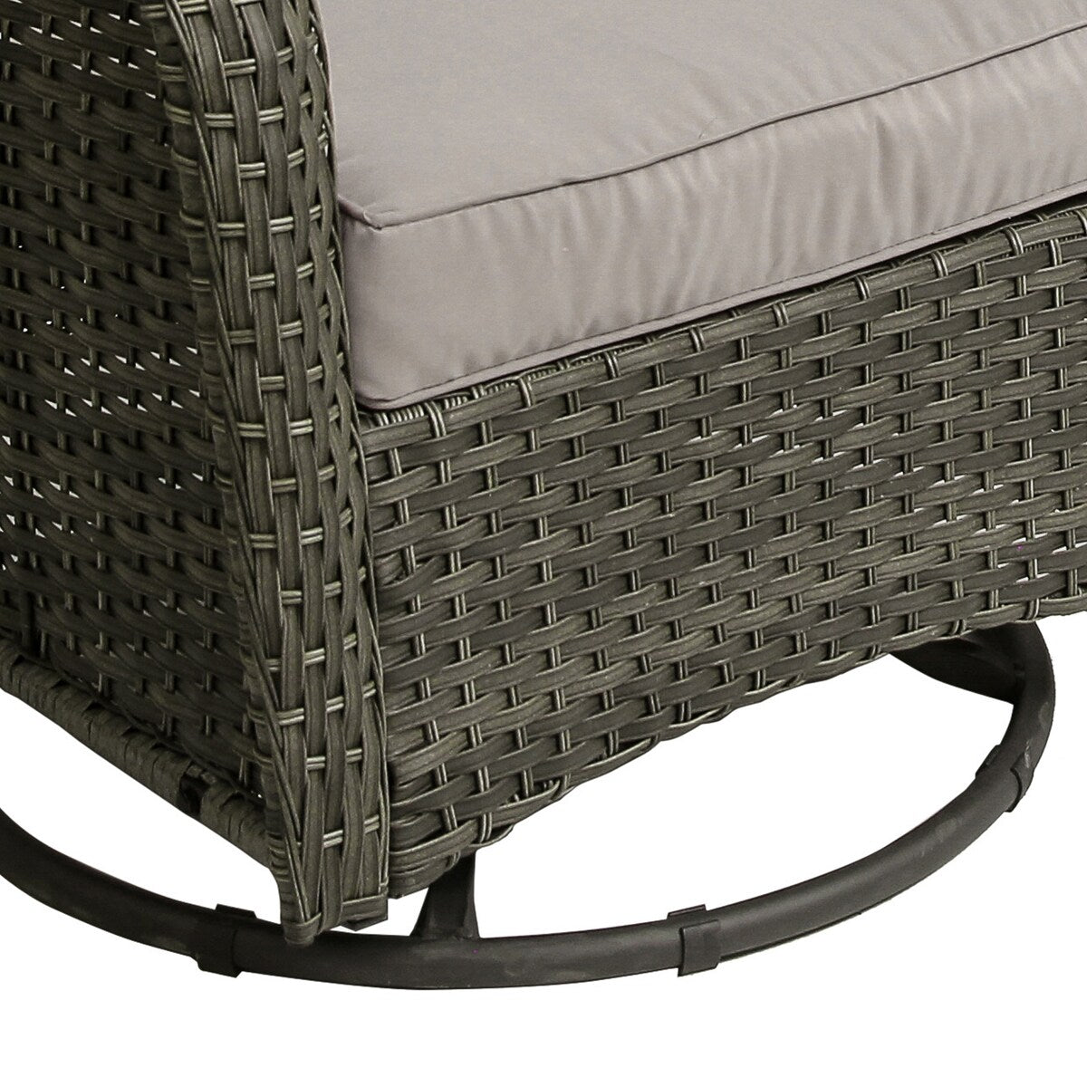 Ensemble de 3 chaises pivotantes à bascule rembourrées en rotin pour patio avec table d'appoint