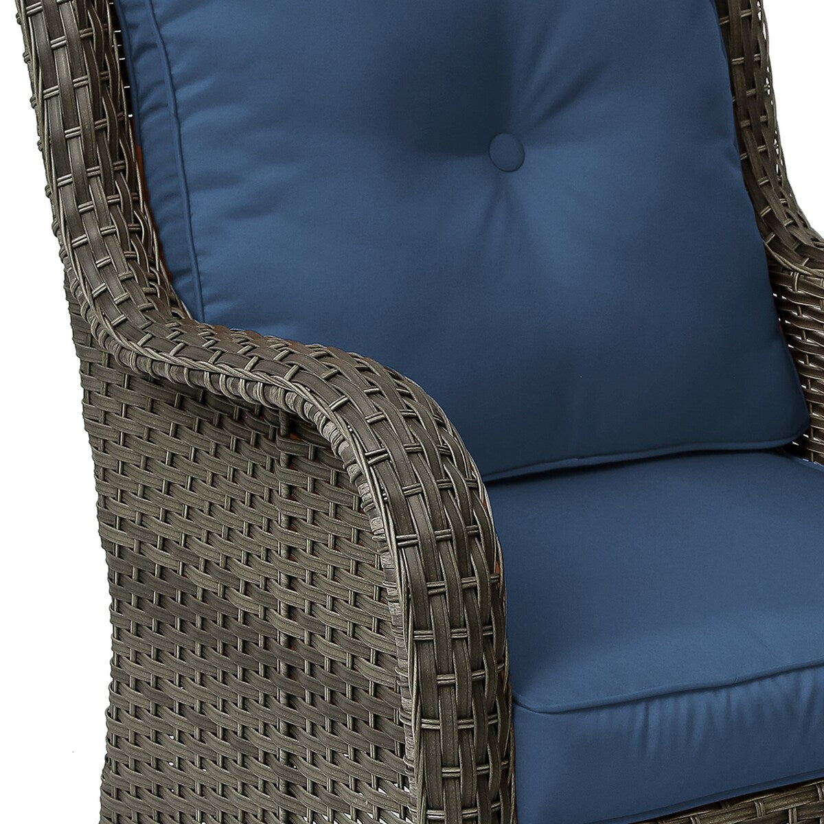 Ensemble de 3 chaises pivotantes à bascule rembourrées en rotin pour patio avec table d'appoint