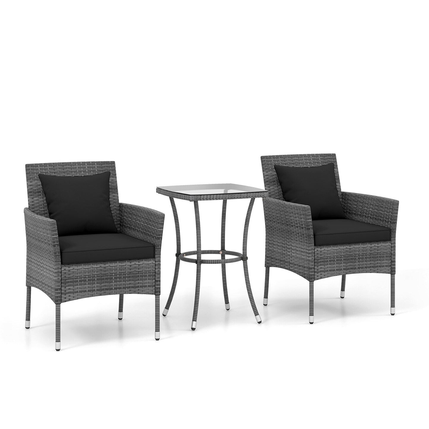 Ensemble de patio 3 pièces avec chaises rembourrées et table basse en verre - 20 x 20 x 28