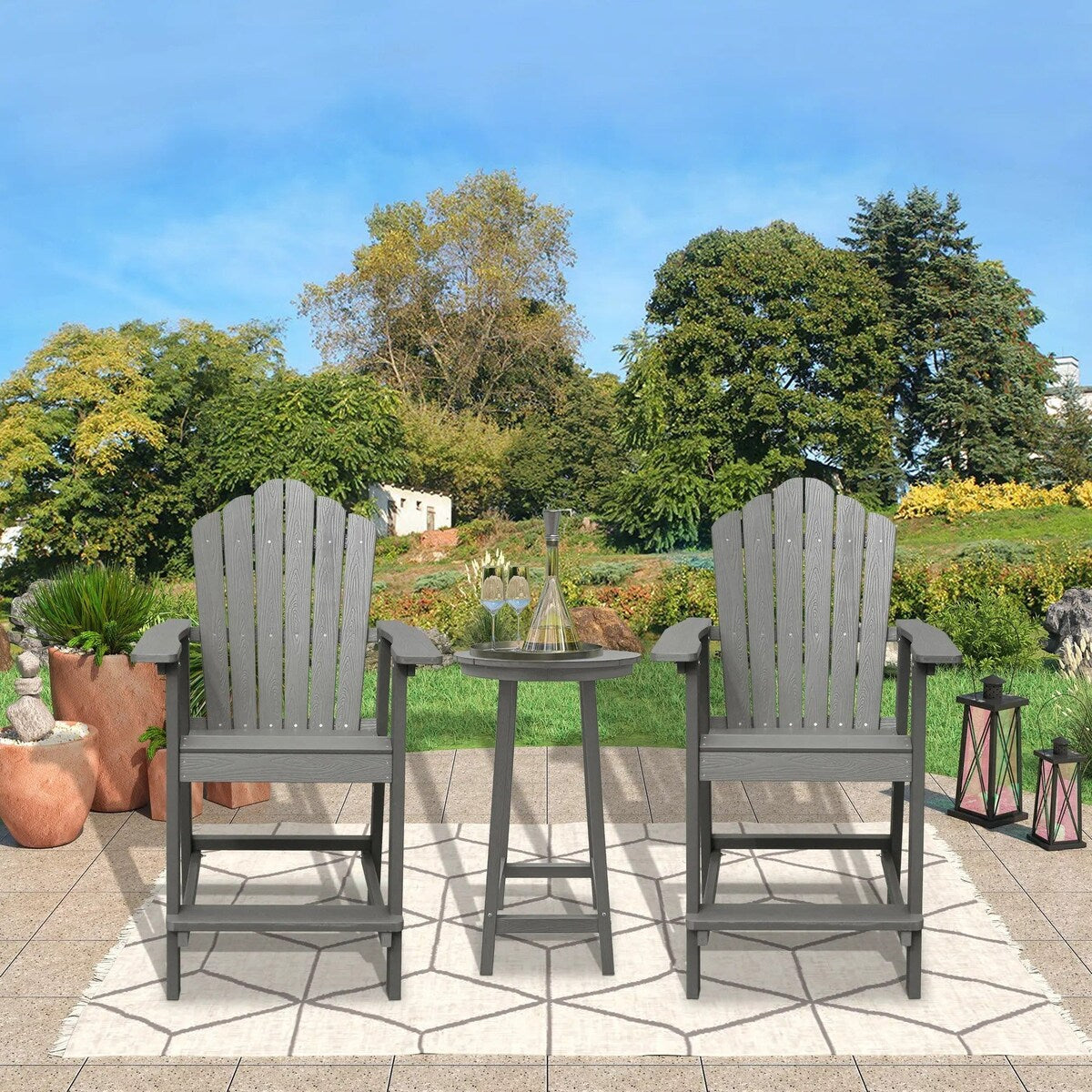Ensemble de 3 chaises et table Adirondack en plastique pour patio extérieur