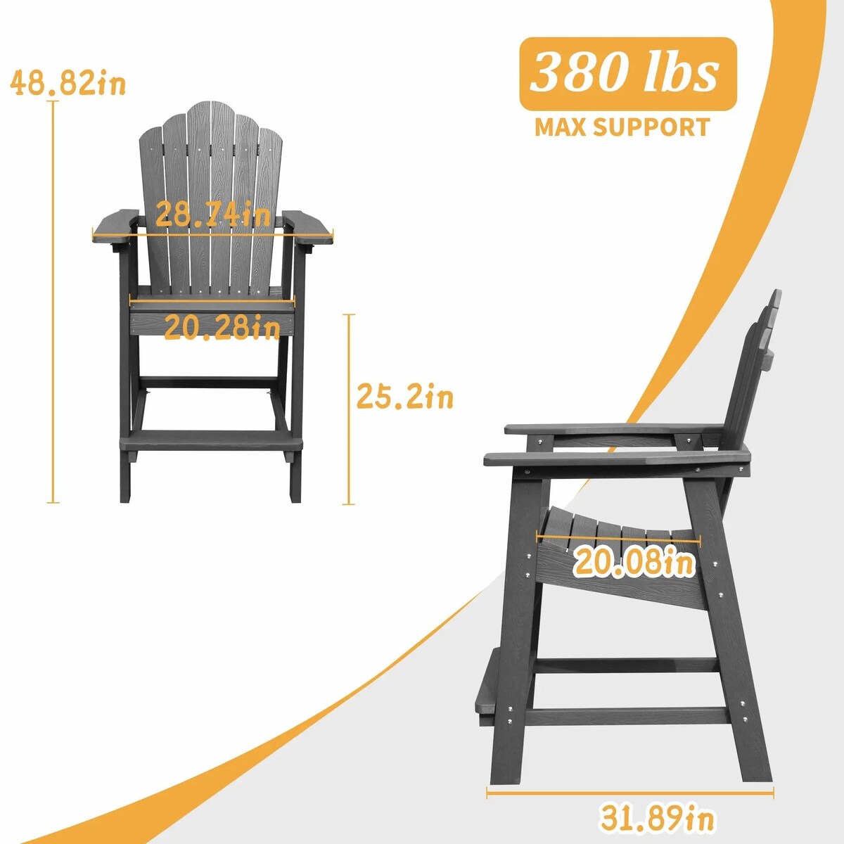 Ensemble de 3 chaises et table Adirondack en plastique pour patio extérieur