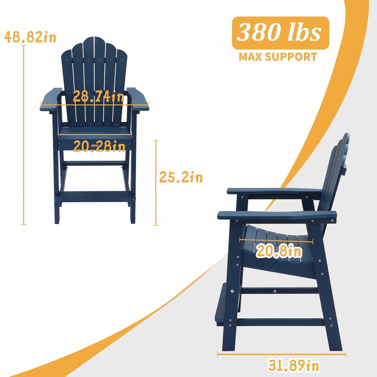 Ensemble de 3 chaises et table Adirondack en plastique pour patio extérieur
