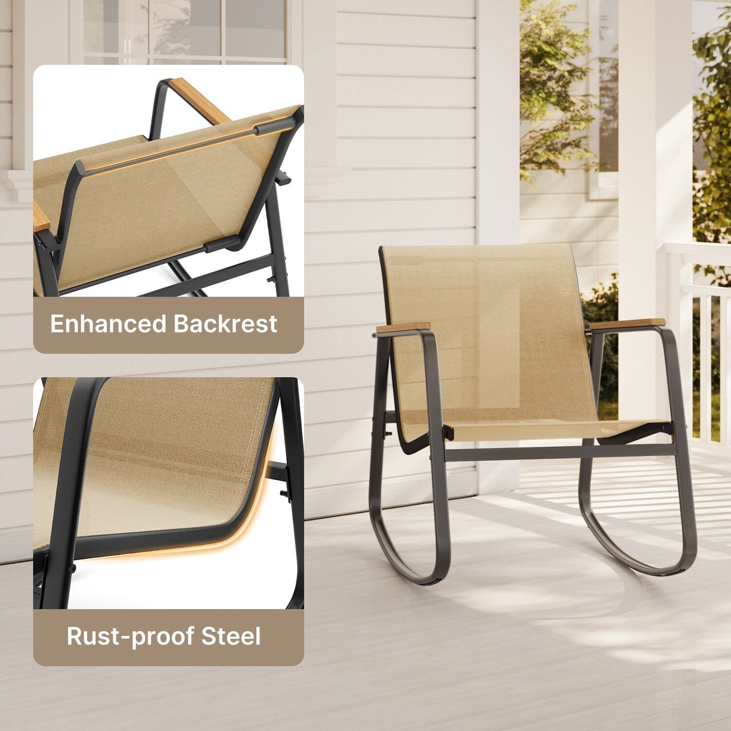 Ensemble bistrot à bascule 3 pièces, mobilier de jardin en tissu textilène, chaises à bascule pour porche