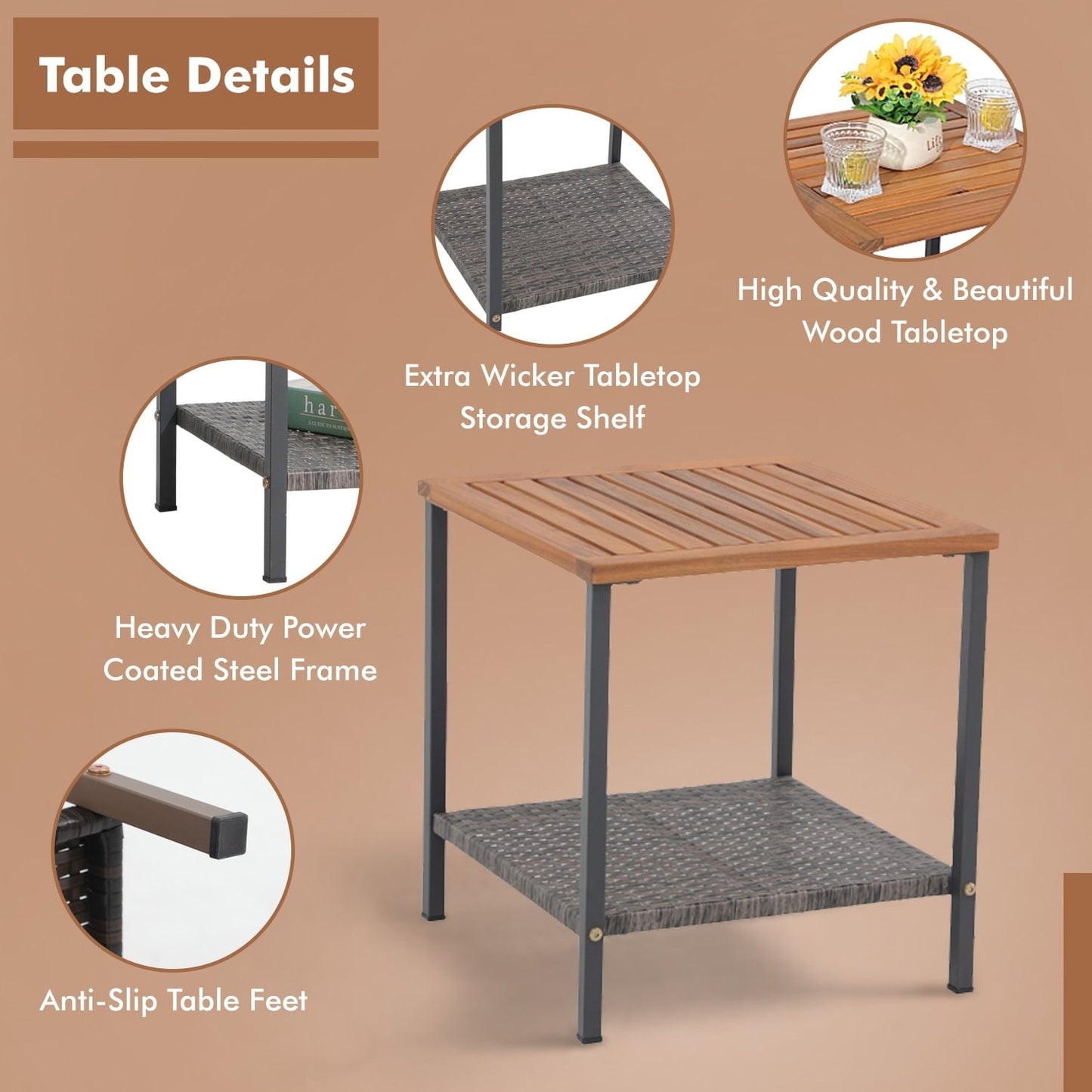 Ensemble de 3 chaises à bascule pour patio, bistro, balcon, conversation, avec table basse et coussins