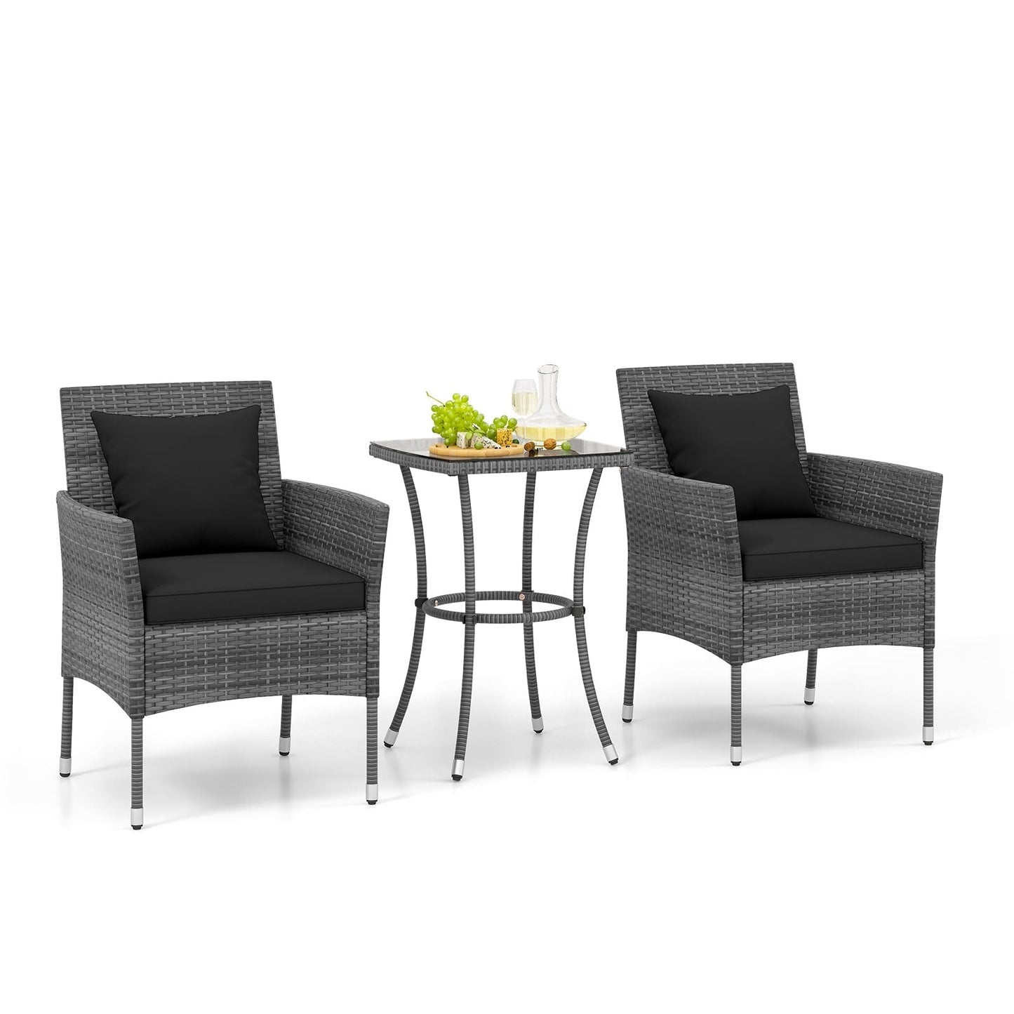 Ensemble de patio 3 pièces avec chaises rembourrées et table basse en verre - 20 x 20 x 28
