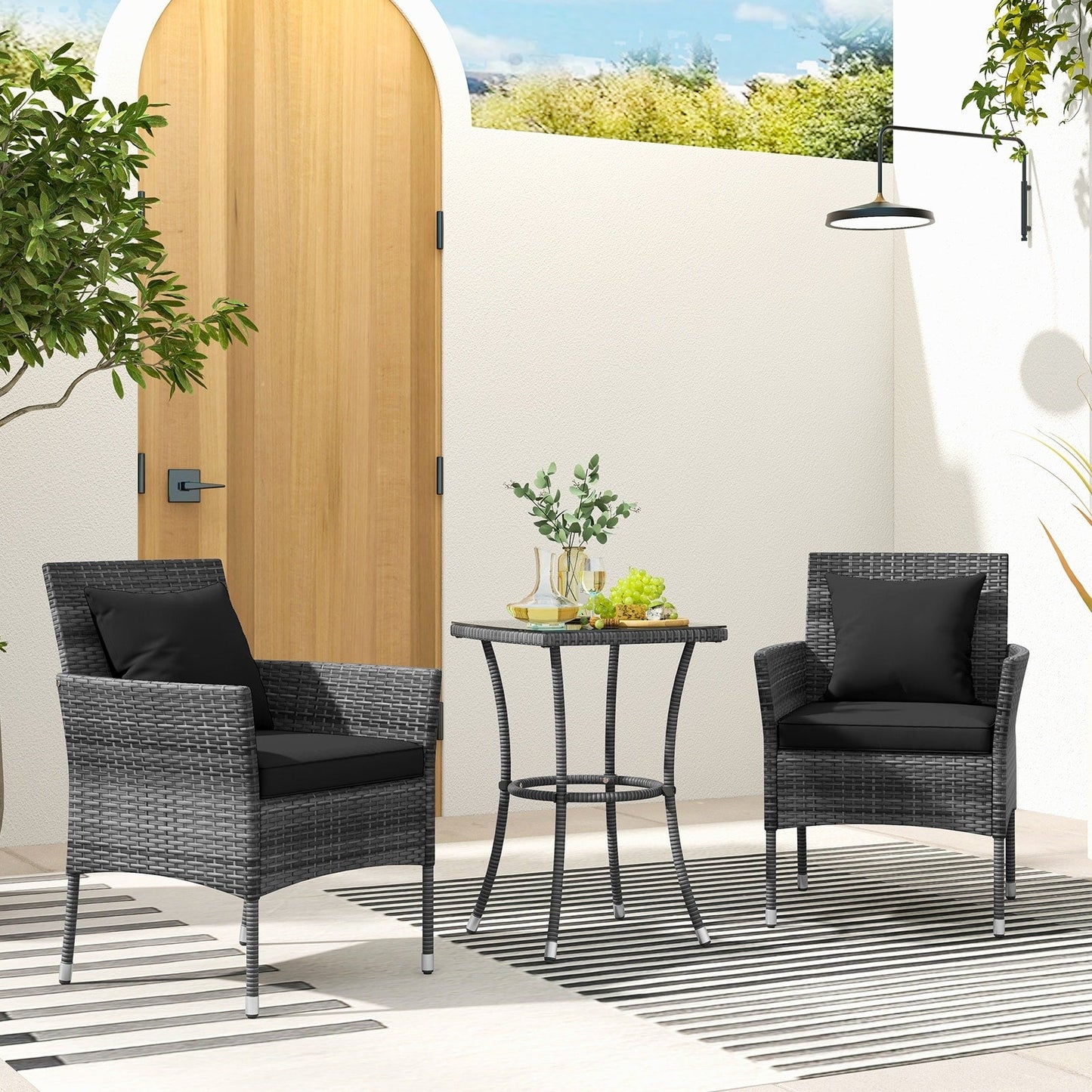 Ensemble de patio 3 pièces avec chaises rembourrées et table basse en verre - 20 x 20 x 28