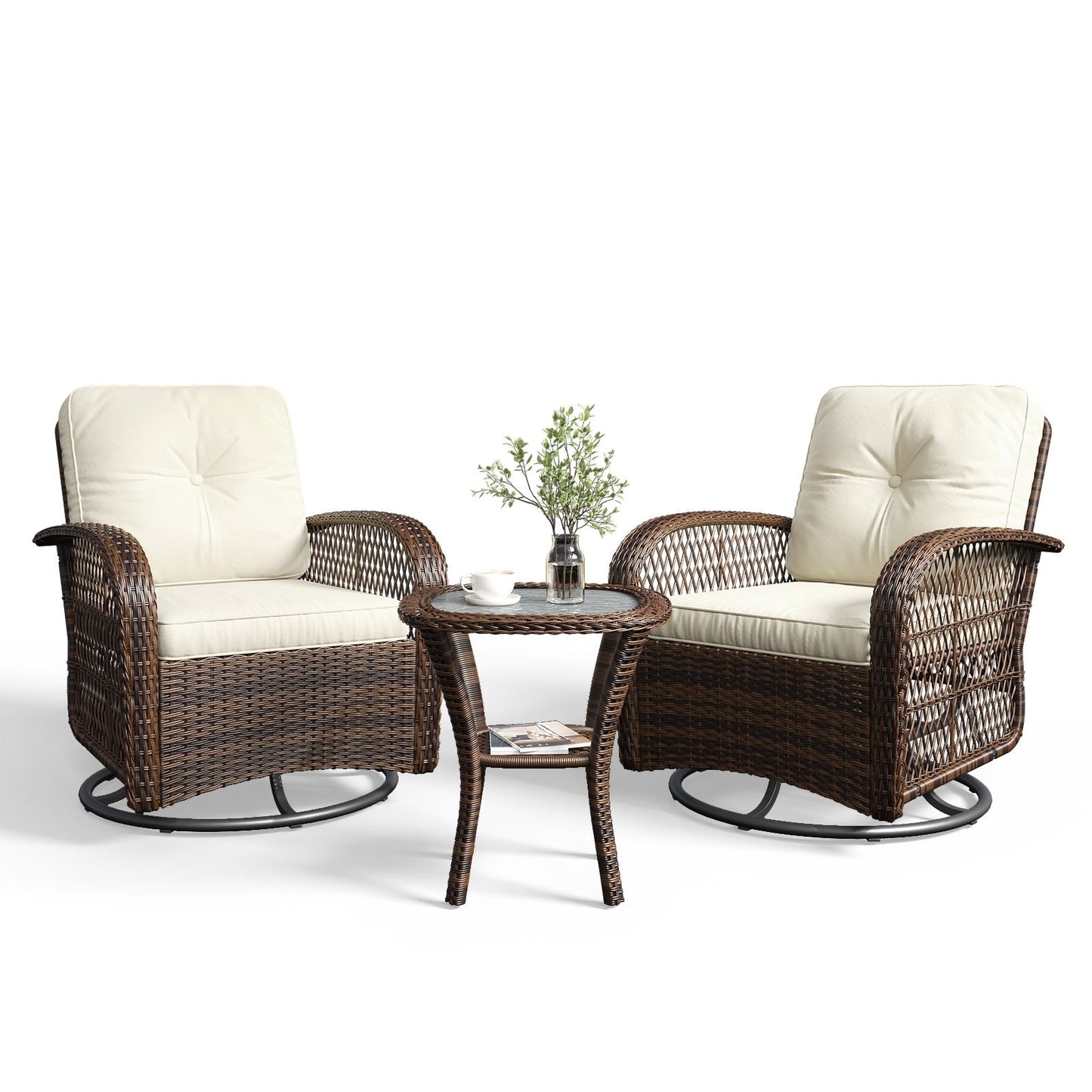 Ensemble de meubles de patio 3 pièces, ensemble de 2 chaises pivotantes à bascule