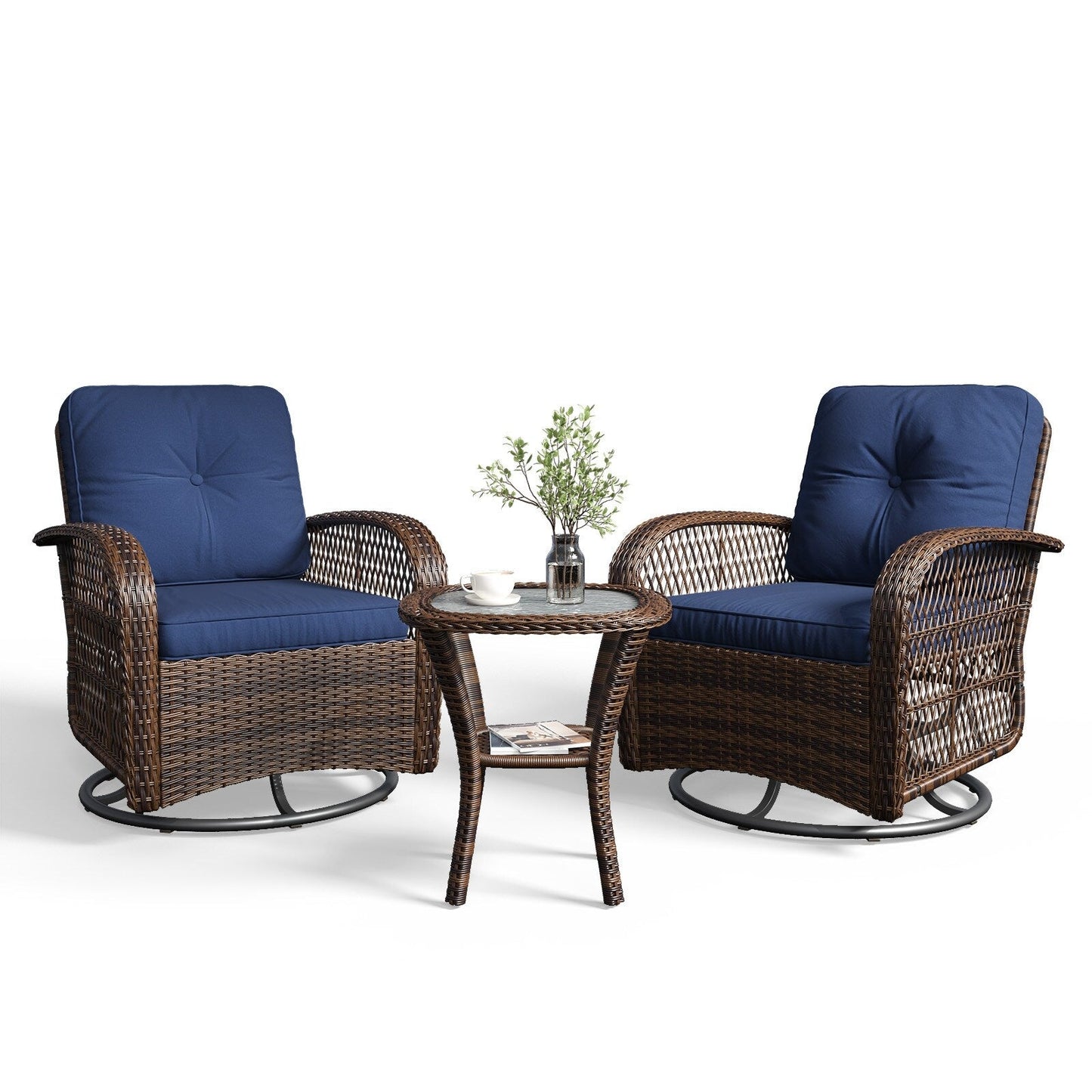 Ensemble de meubles de patio 3 pièces, ensemble de 2 chaises pivotantes à bascule