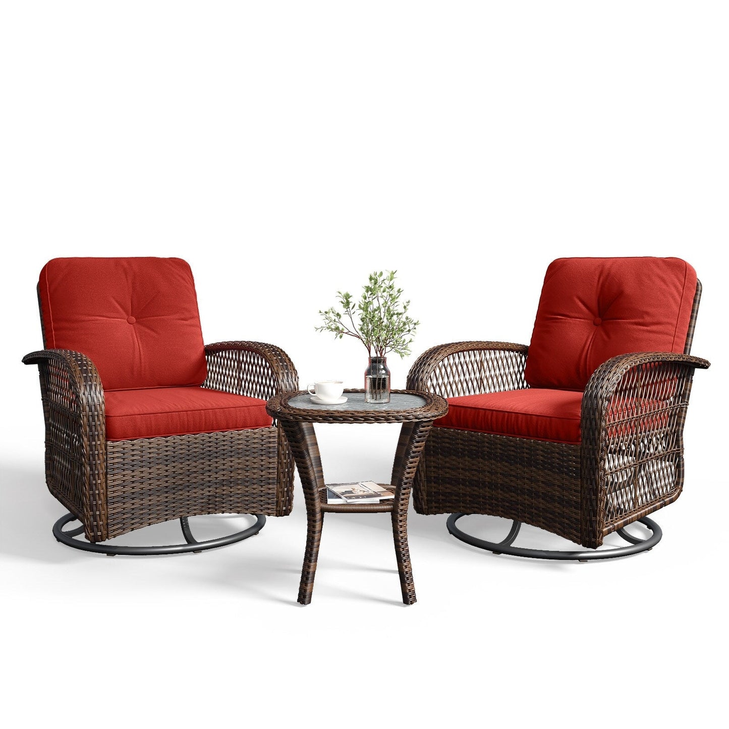 Ensemble de meubles de patio 3 pièces, ensemble de 2 chaises pivotantes à bascule